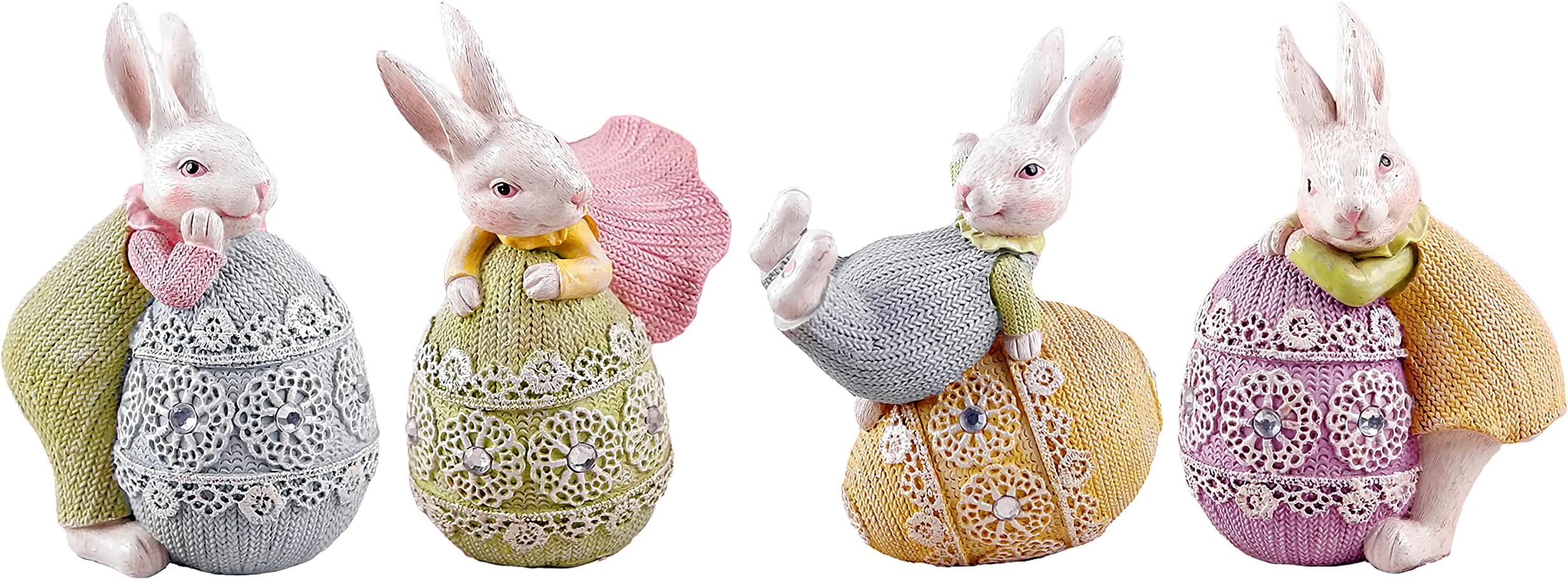 Resin Bunny Decorations Set of 4 Spring Easter Decors Figurines Tabletopper Accessories for Party Home Holiday, Bunny with Eggs
