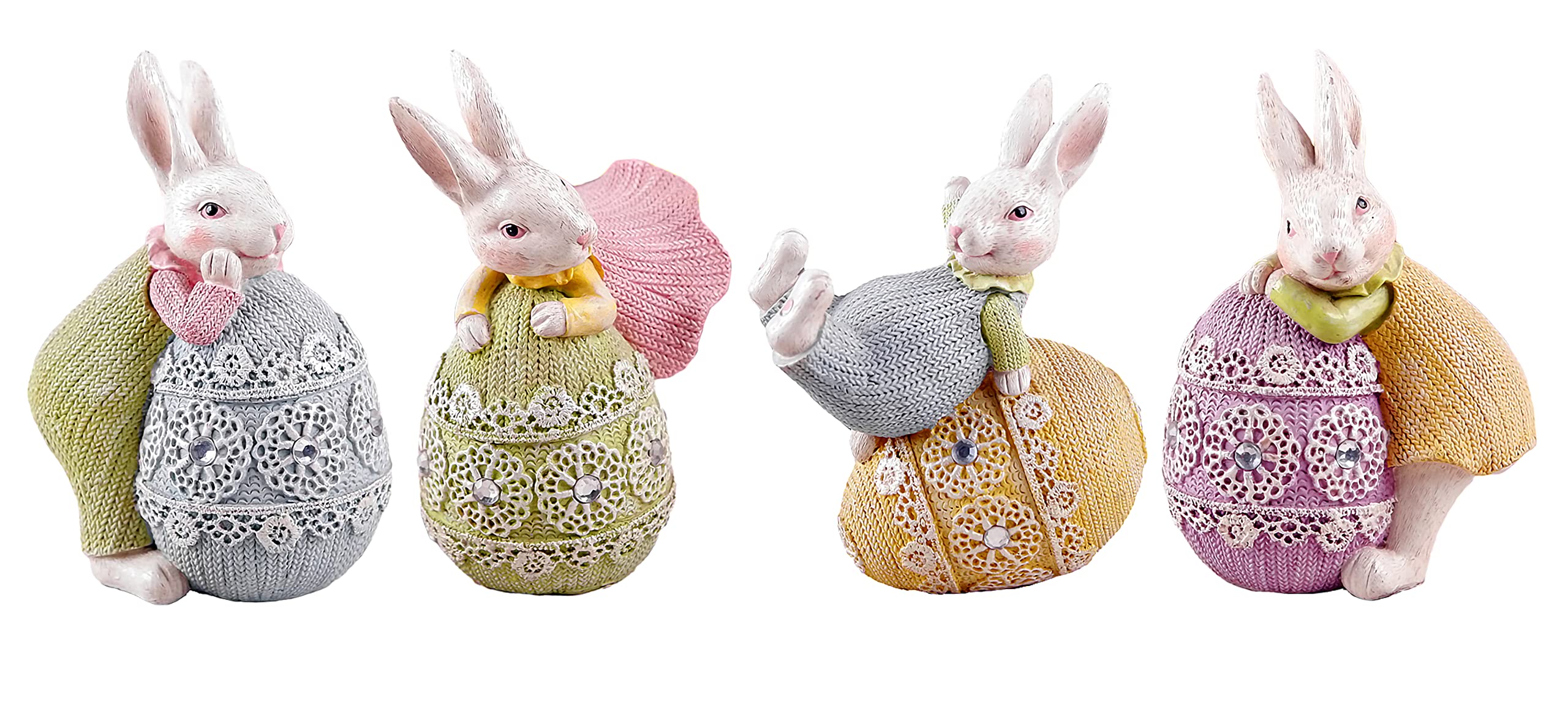 Resin Bunny Decorations Set of 4 Spring Easter Decors Figurines Tabletopper Accessories for Party Home Holiday, Bunny with Eggs