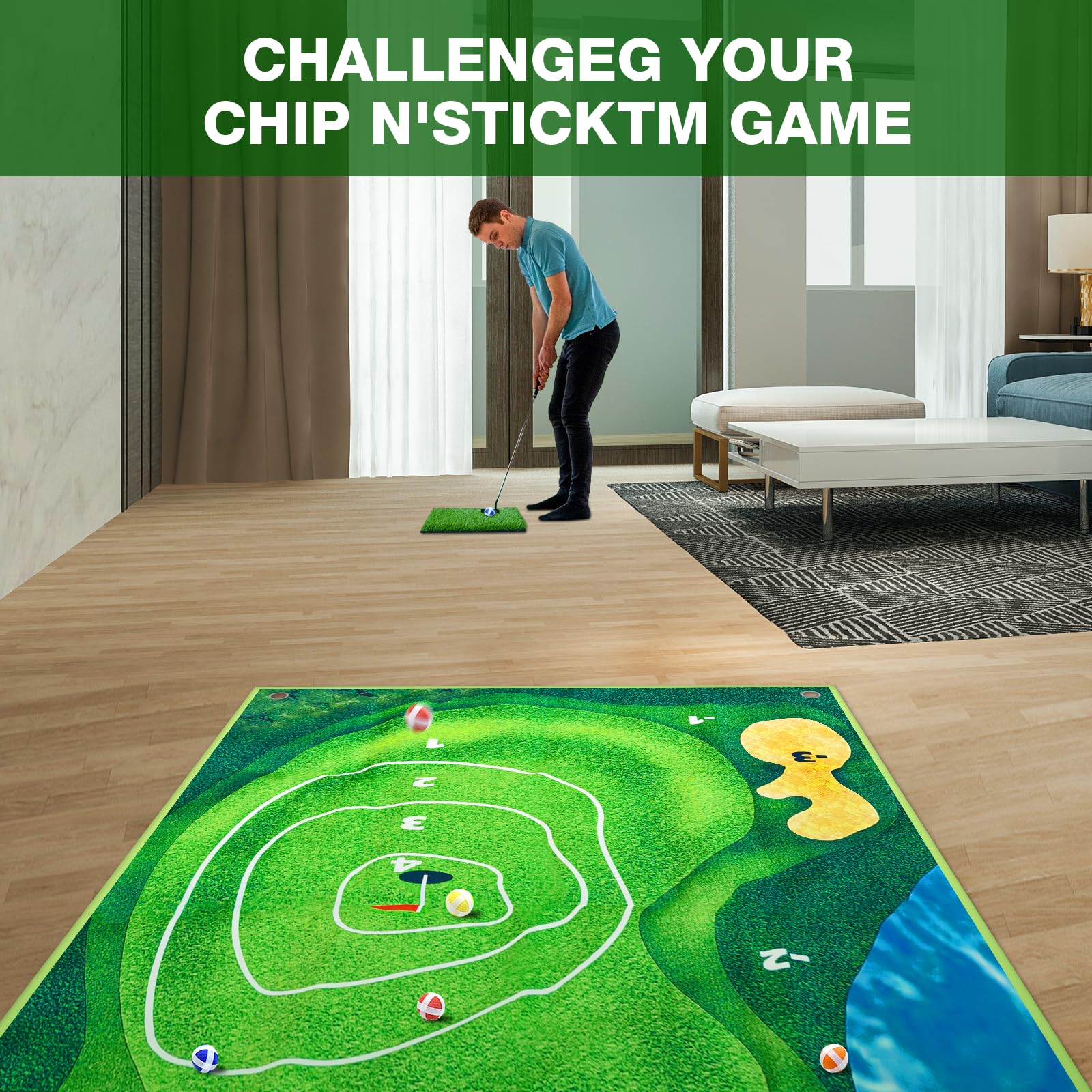 Ciwenkai Kids Golf Chipping Game - Battle Royale Golf Fun with Games, Sticky Chipping Mat - Backyard Golf for Adults and Kids, Outdoor/Indoor Practice,Golf Set for Children