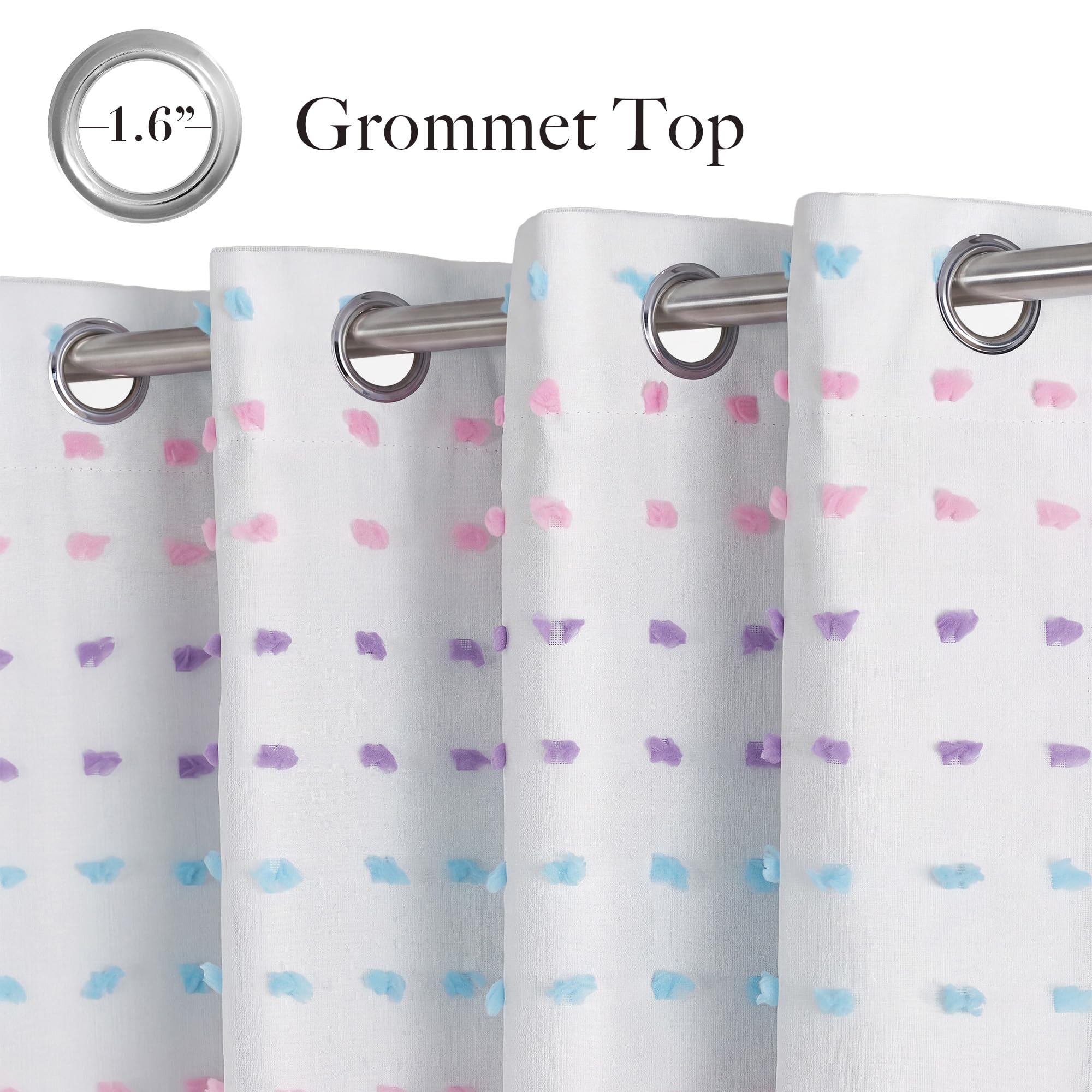 RYB HOME Pom Pom Blackout Curtains - Blue, Purple, Pink -3