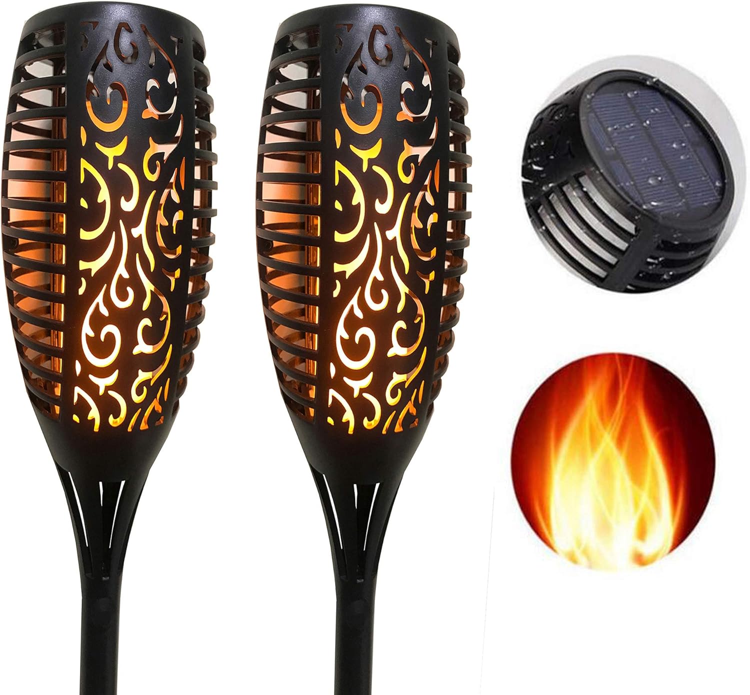 Led Solar Torch Lights, Waterproof Flickering Flame Solar Torches,Dancing Flames Landscape Decoration Lighting Dusk to Dawn Auto On/Off Solar Spotlight for Garden Patio Deck Yard,2 Pack