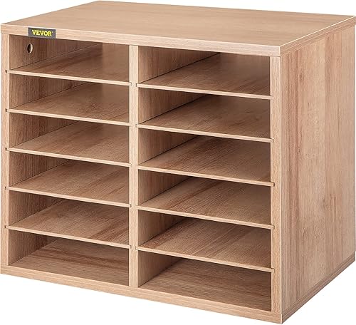Miniatura 8 de VEVOR Organizador de literatura de madera con 27 compartimentos, estantes ajustables, centro de correo de tablero de fibra de densidad media, negro