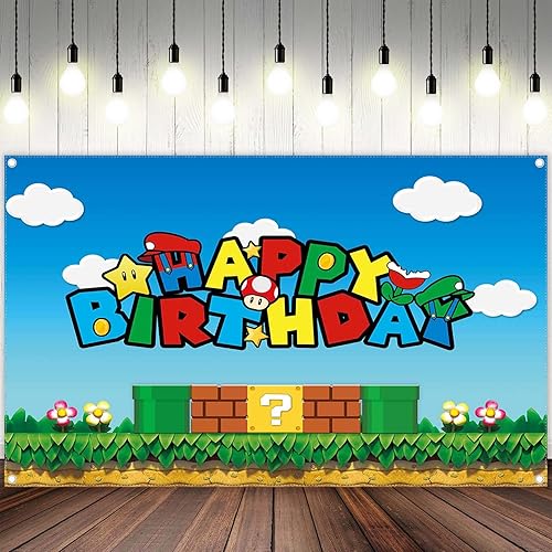 Miniatura 3 de Yriujul Telón de fondo de videojuegos de cumpleaños de 68 x 45 pulgadas de tela de 68 x 45 pulgadas, fondo de fotografía de aventura de superhéroes