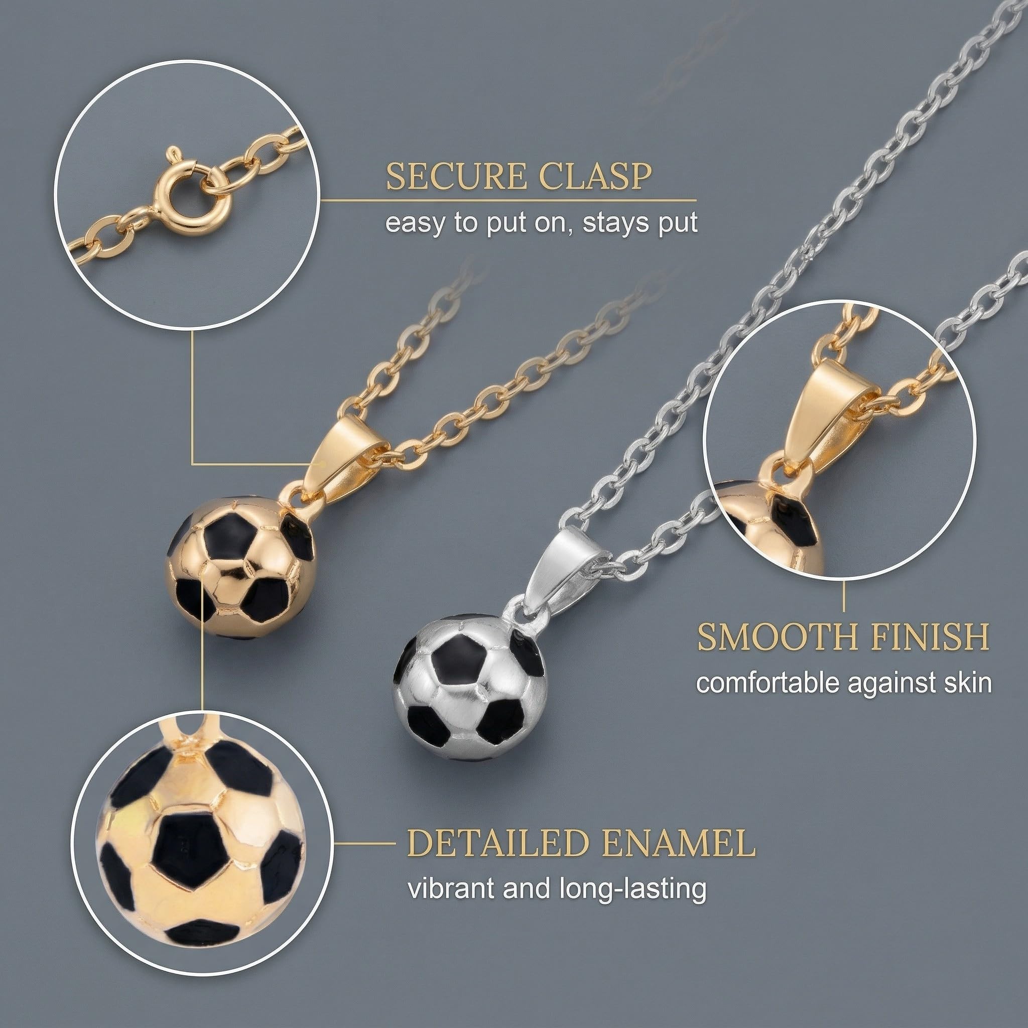 Collana da calcio in acciaio inossidabile placcata oro per uomo, ciondolo sportivo