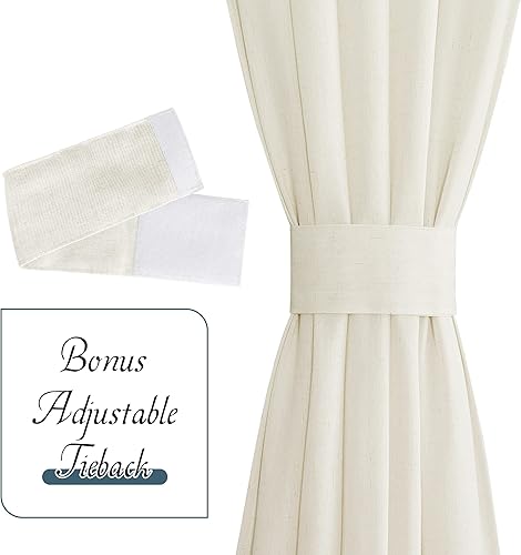 Miniatura 4 de PONY DANCE Cortinas de oscurecimiento de habitación para ventana de puerta de puerta natural, mezcla de lino natural, cortinas de privacidad para