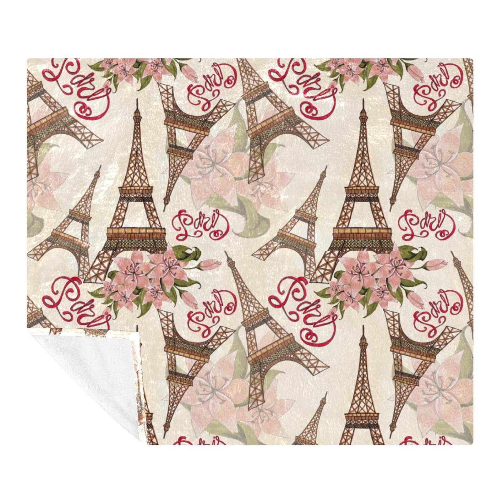 Couverture lit et canapé motif Tour Eiffel fleurie pour vos soirées