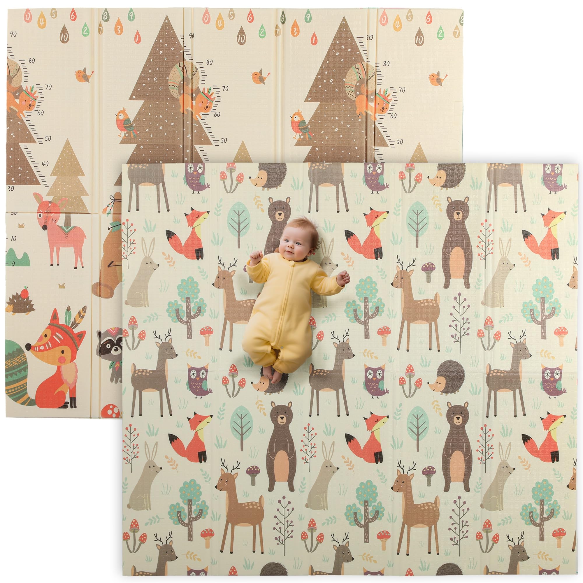 AIYAPLAY Tappeto Gioco per Bambini 0-6 Anni da 3.45㎡ a Tema Foresta con Superficie Impermeabile, Tappeto Morbido per Bambini in XPE, 196x176x1.5 cm, Multicolore