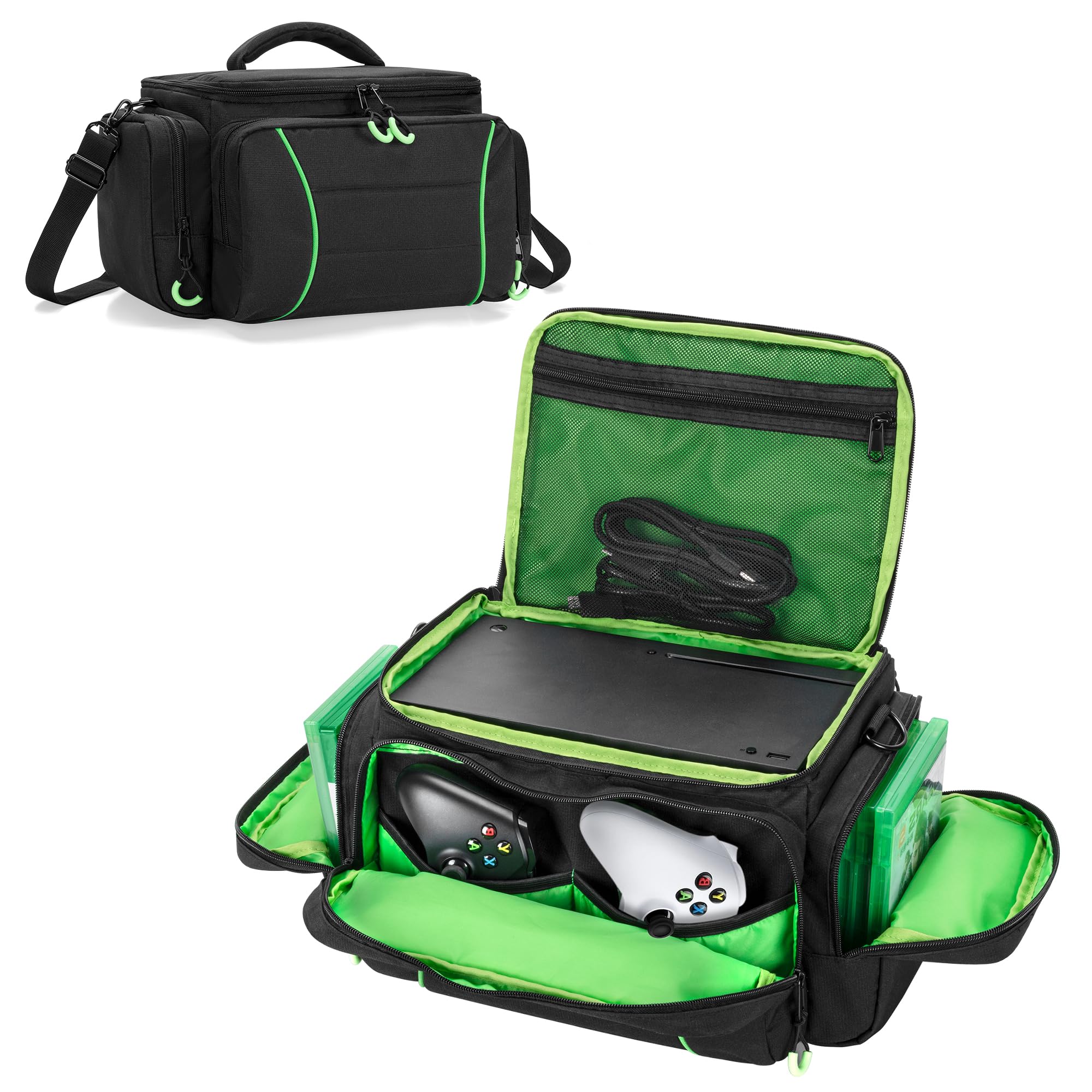 PGmoon Game Console Tasche Kompatibel mit Xbox Series X | Tragetasche mit genügend Stauraum für Controller, Discs, Kabel und mehr (Patent Design)