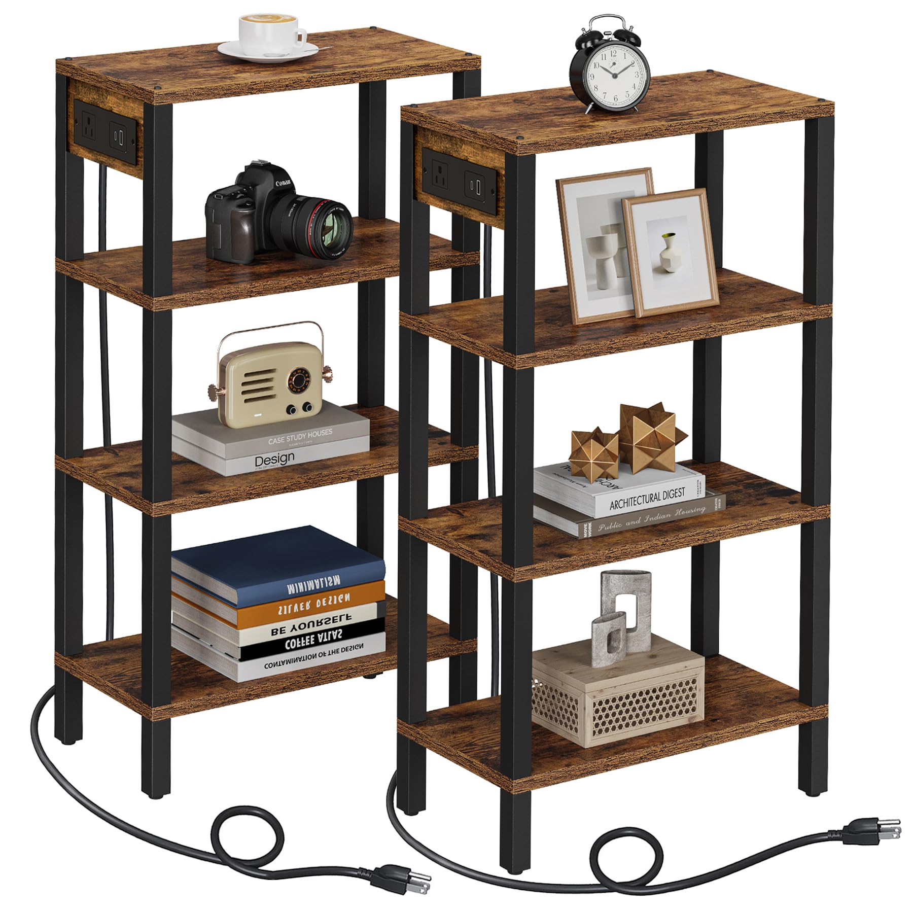 TUTOTAK Narrow Side Table with Charging Station,Small End Table with USB Ports and Outlets, Skinny Sofa Table, Slim Nightstand, Living Room, Bed Room,