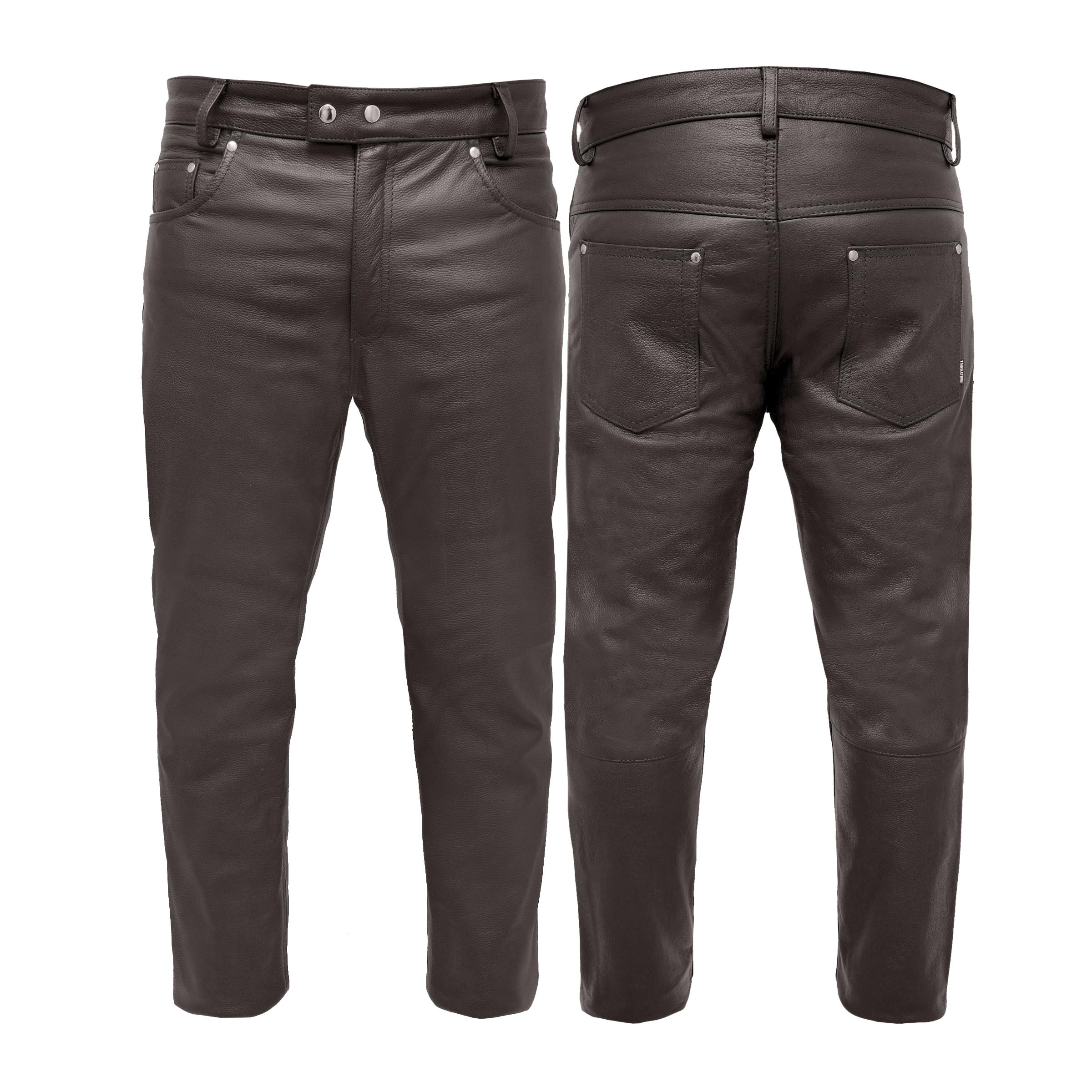 Touch&Torn Leather Motorcycle Pants for Mens Leather Black