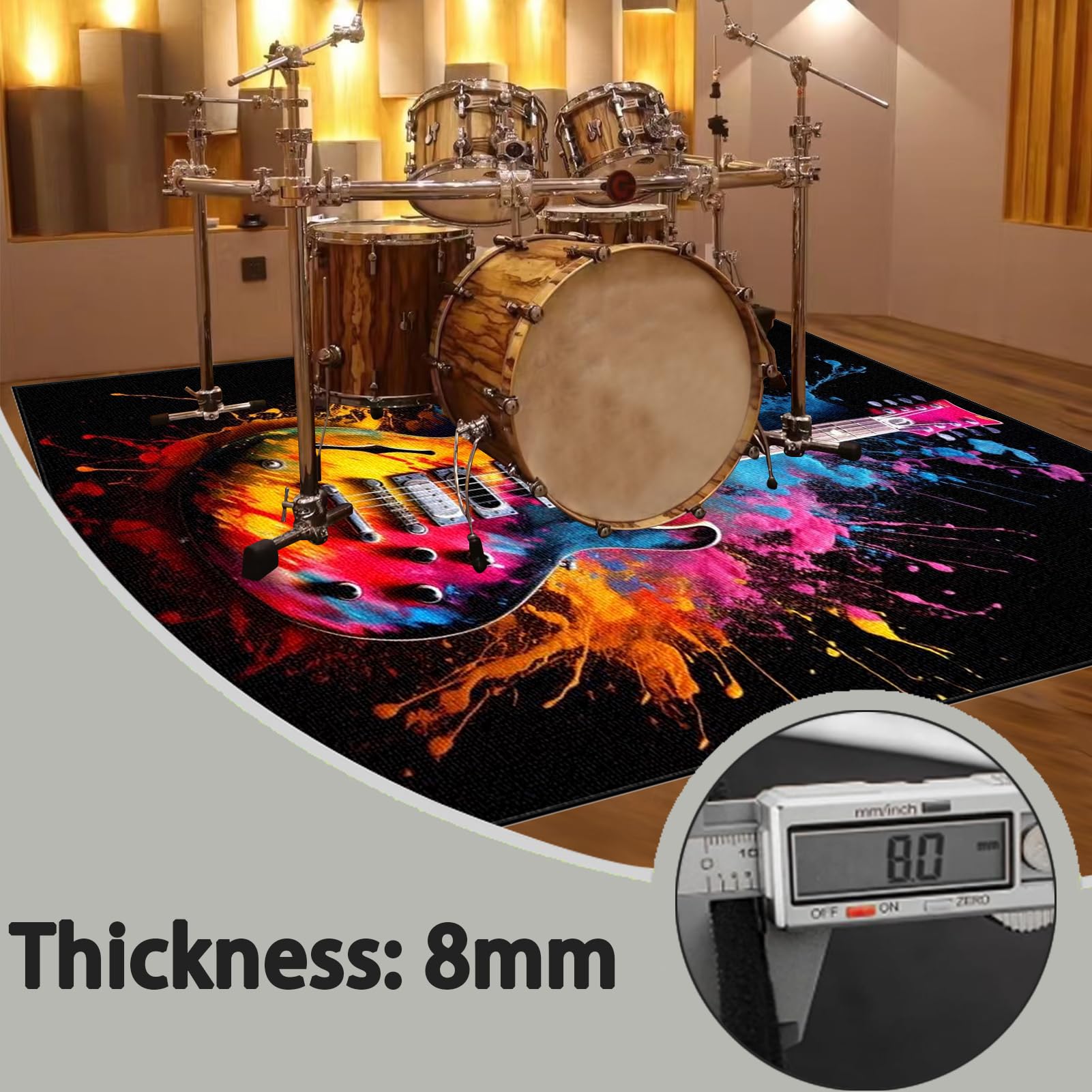 Tappeto per Batteria Insonorizzato Tappetino Tamburo per Batterie Acustica elettroniche Rullante Snare Drum Grancassa Tappeto Antiscivolo Tappetini per Batterie Tappeto Drum Carpet 230 x 180 cm