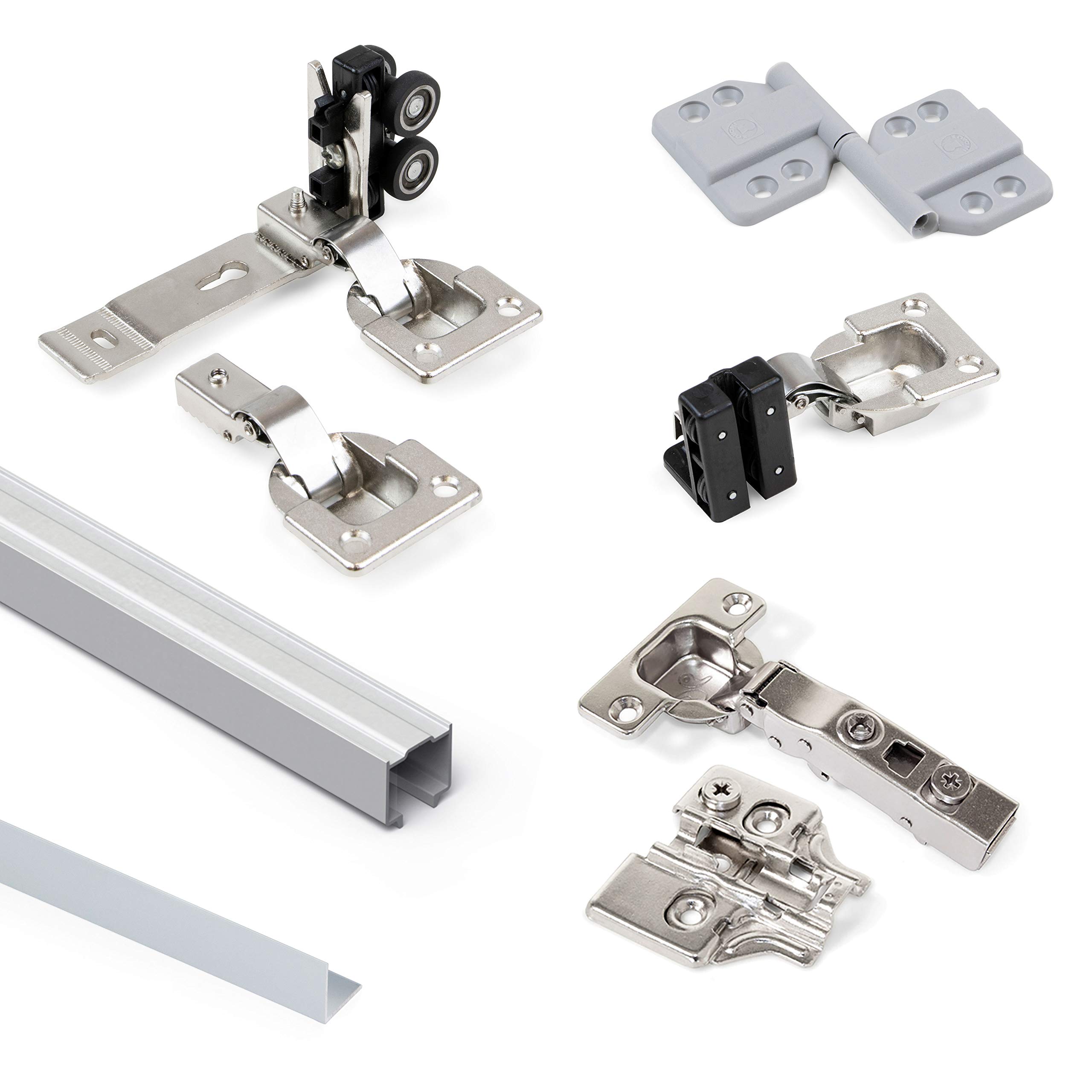 Emuca - Système pour 2 portes coulissantes en bois, suspendues et pliantes, avec guide inférieur, panneaux non incluses, fermeture amortie, aluminium anodisé