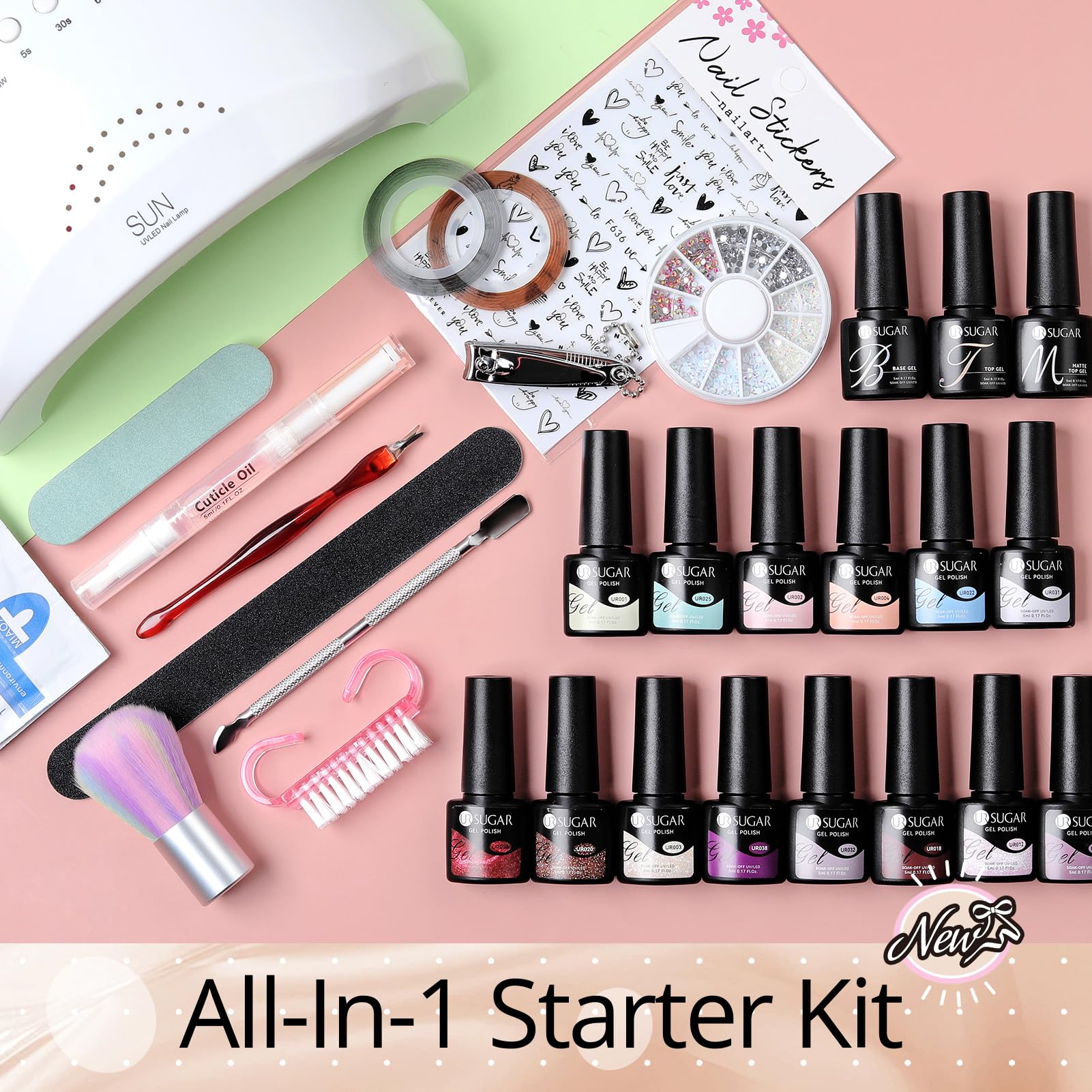 UR SUGAR Kit Vernis Semi Permanent Complet, 39 Couleurs Kit Ongle Gel UV Complet avec 48W Lampe UV/LED, Kit Manucure Semi Permanent avec Base et Top Coat set pour Femmes Débutant Cadeau