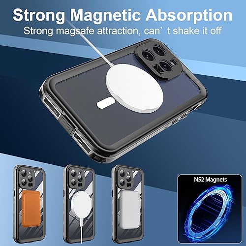Miniatura 6 de Ezanmull Funda impermeable magnética para iPhone 15, compatible con MagSafe, con protector de pantalla, IP68 bajo el agua, a prueba de caídas de 15