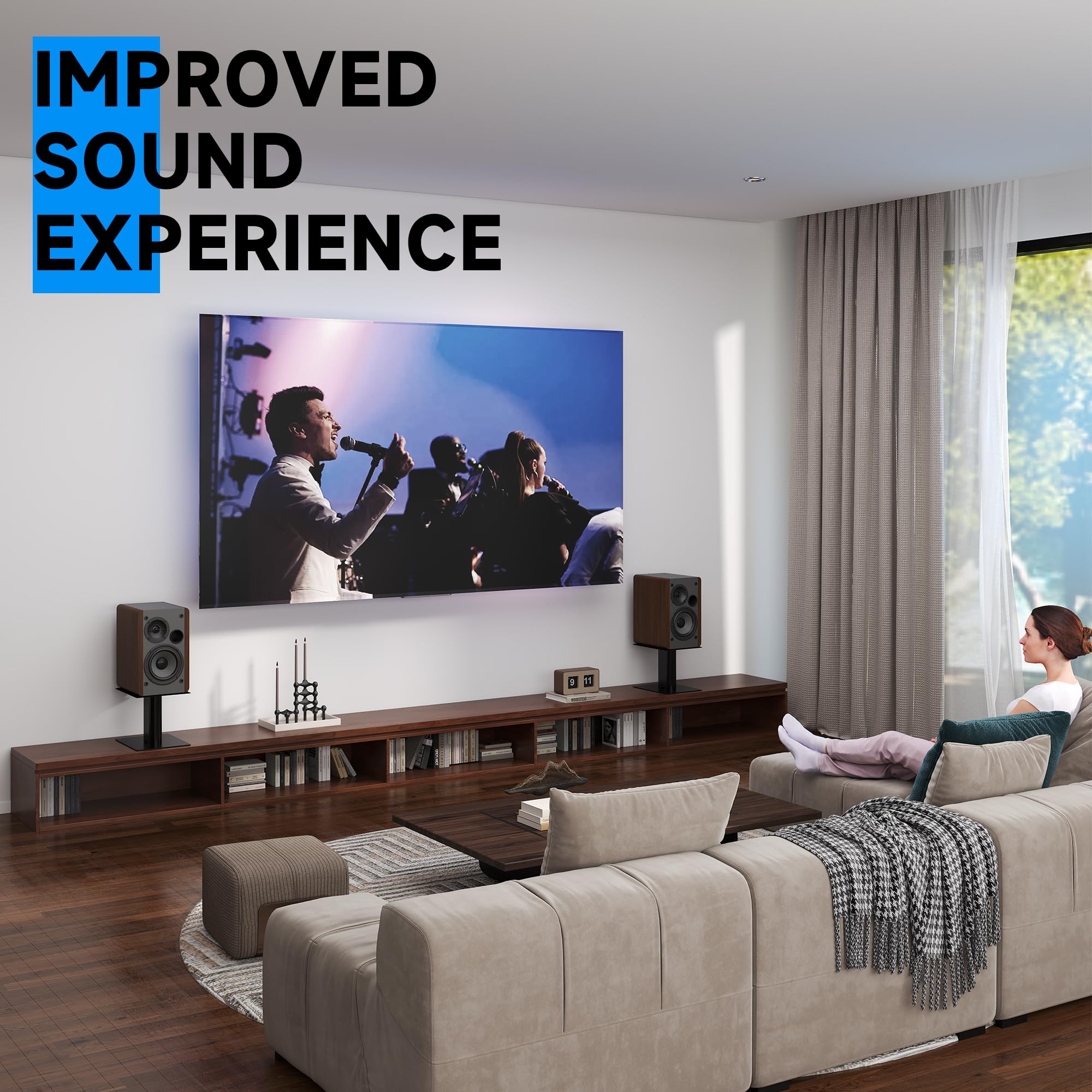 suptek Supporto per Altoparlante da Scrivania con Vassoio,Supporti Universali per Altoparlanti Ideali per Home Cinema e Ufficio,16,5 x 20 cm,Altezza 157 mm,Carico Massimo 20 kg,Nero