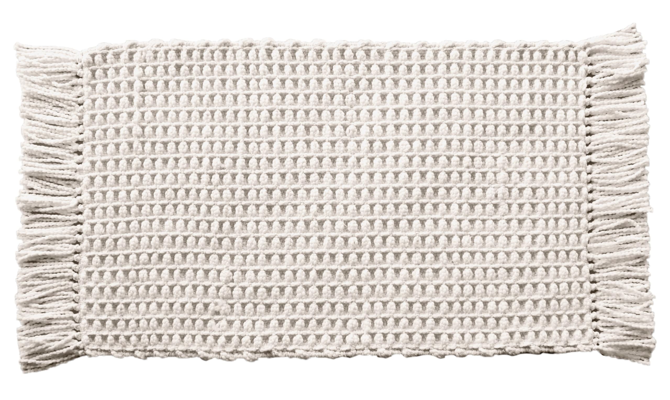 Heckett Lane Madras Badematte/Badteppich 100x60 – Weiche & rutschfeste Duschmatte – Hochwertiger Badvorleger für Badezimmer – Off-White