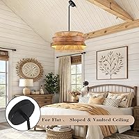 Vista 8 de Lámpara de araña de ratán tejida a mano de 19.7 pulgadas para comedor, 4 luces, estilo bohemio, estilo granja, ajustable, para cocina, isla, sala