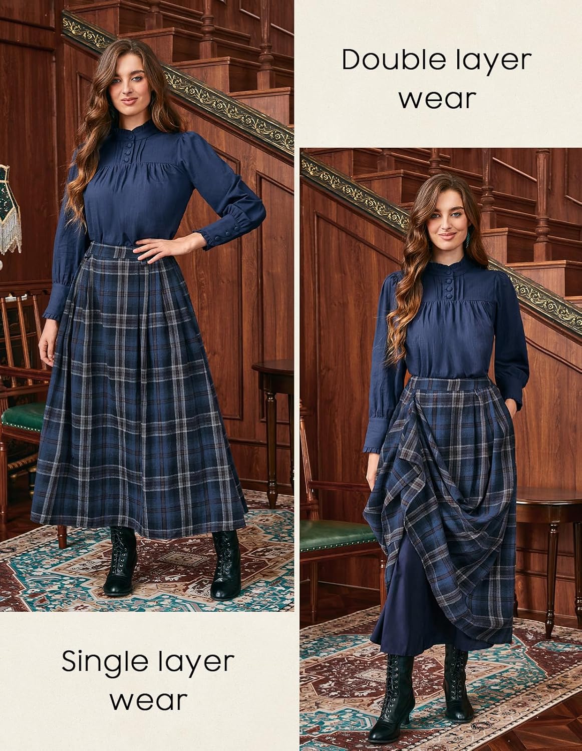 Scarlet Darkness Plaid Skirts for Women High Waist Long Skirt with Pockets - Image 4