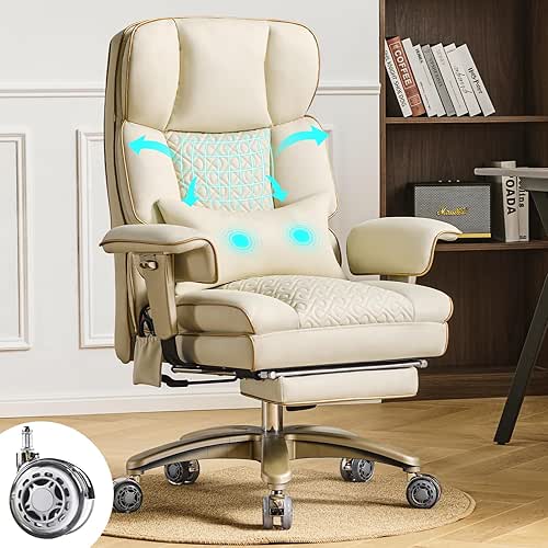 Leather Office Chair with Footrest, High-Back Executive Office Chair with