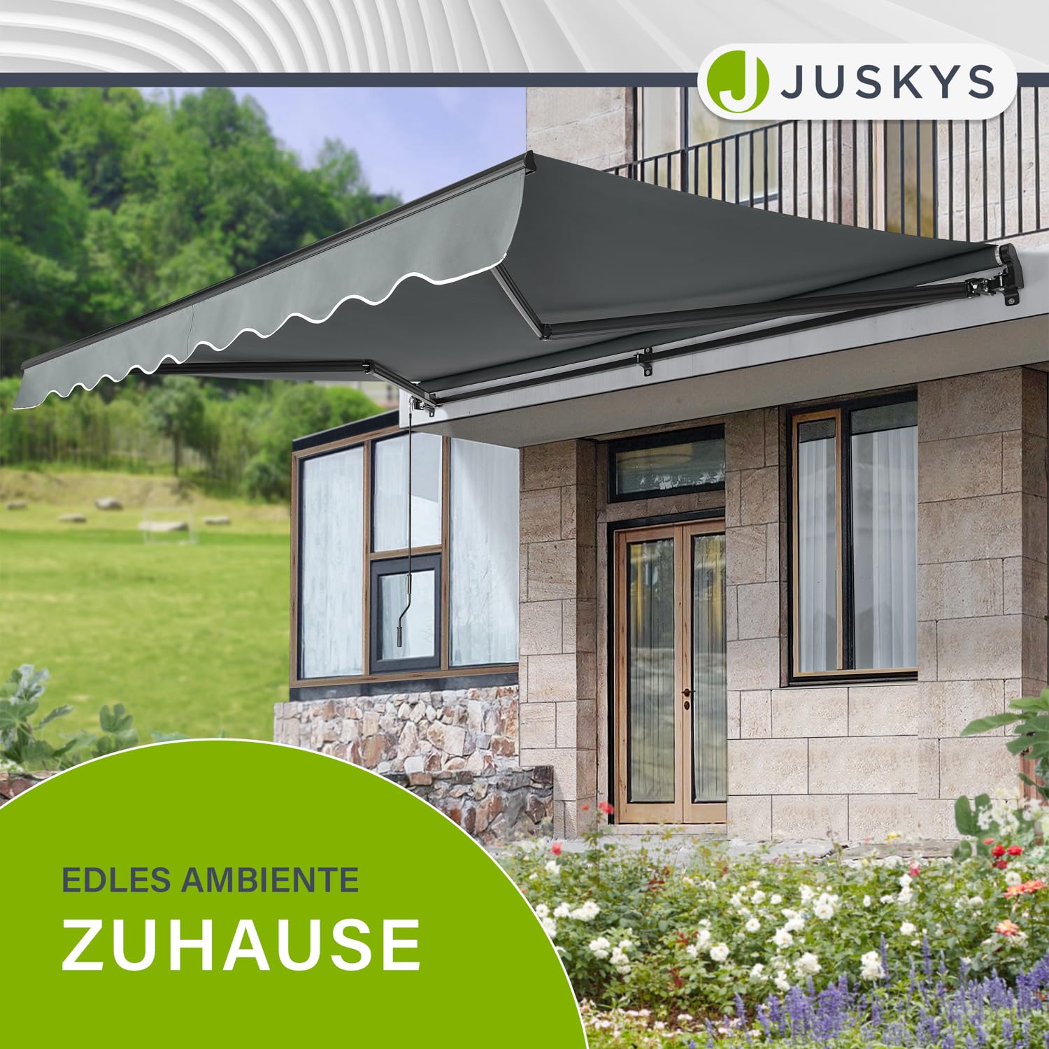 Juskys Markiza przegubowa 300 x 250 cm, szara, markiza na taras