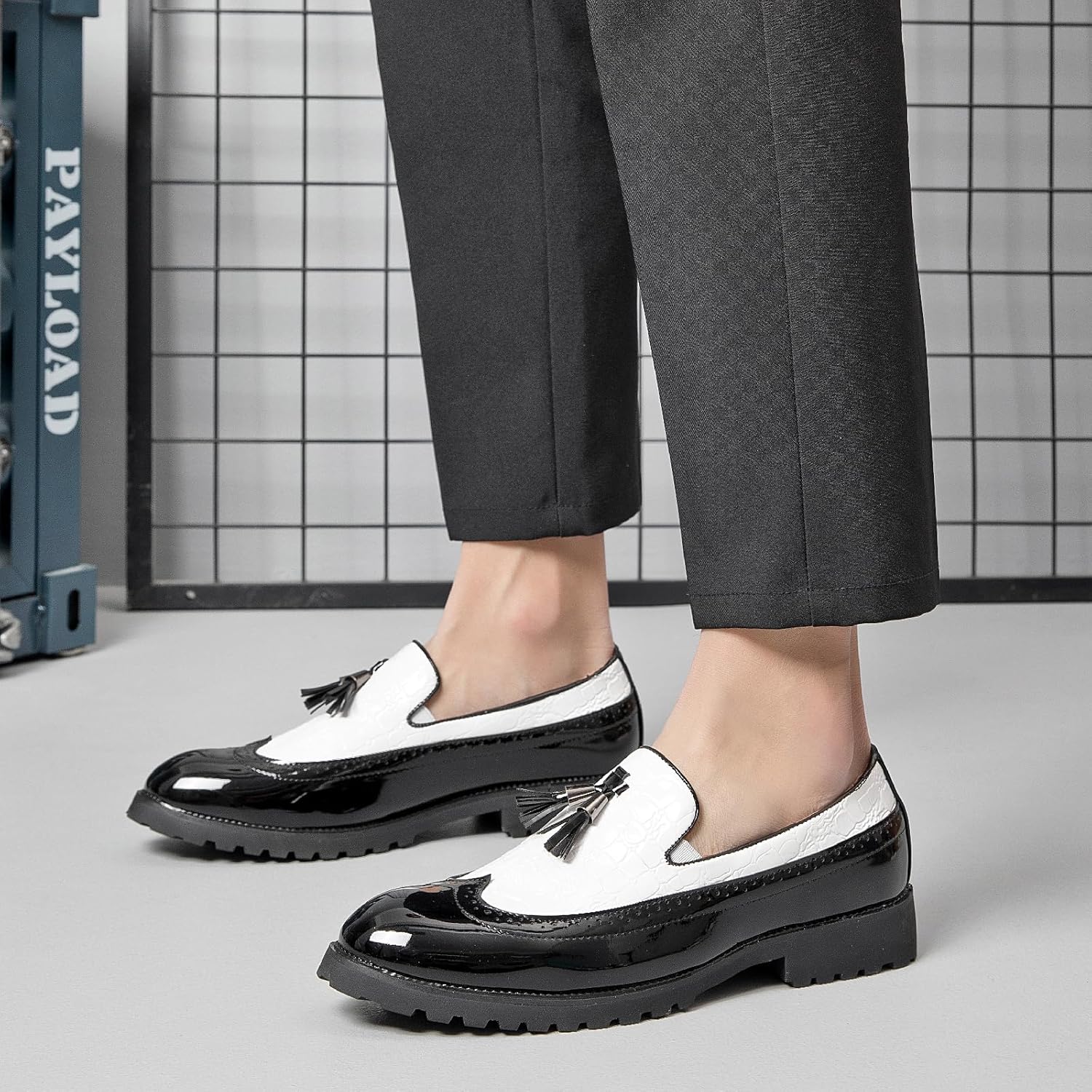 Men's Tassel Loafers Leather Wingtip Brogue Dress Shoes Casual Slip-On Business Work Office Shoes - Image 2