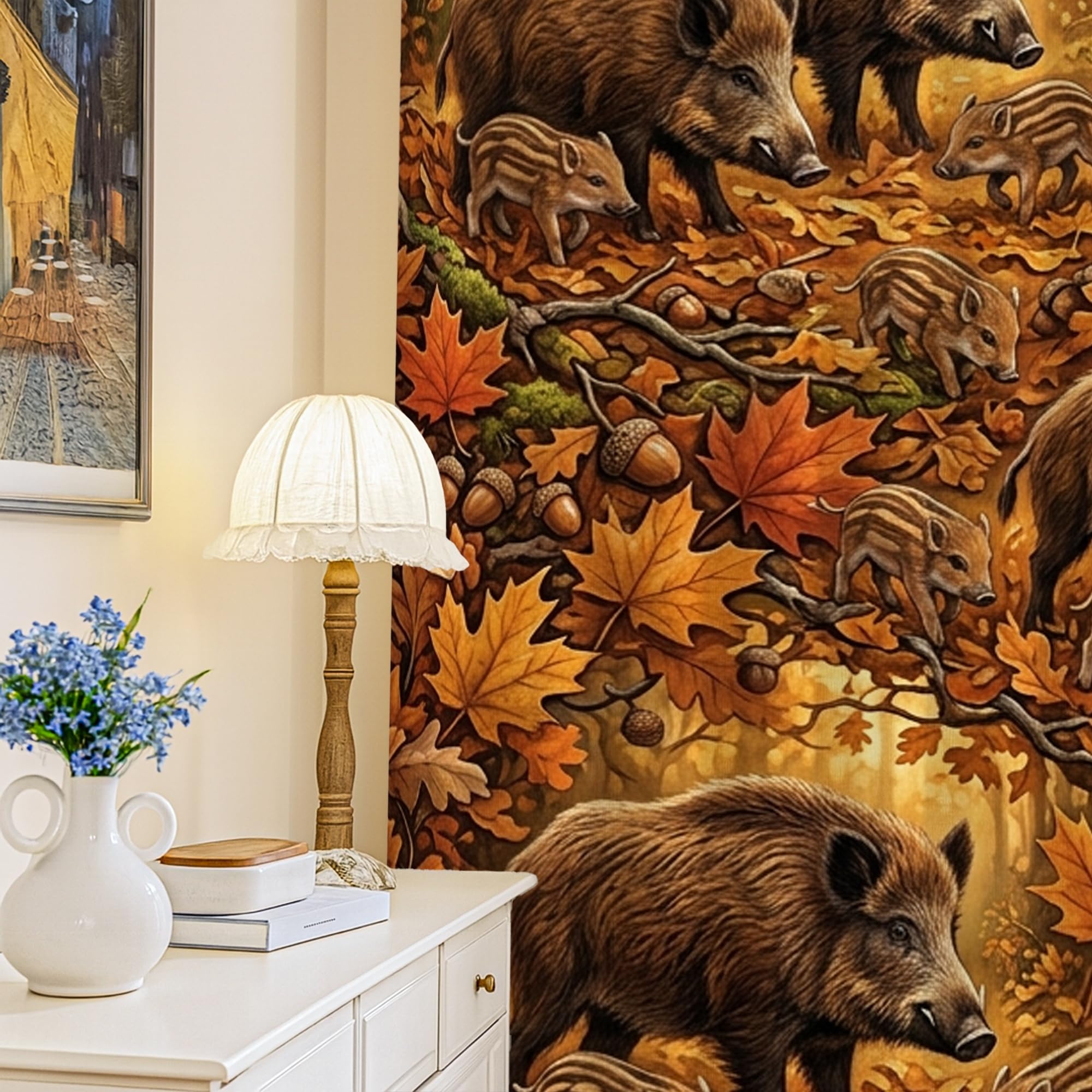 Rideaux occultants infroissables marron avec feuilles déco nature 132x213