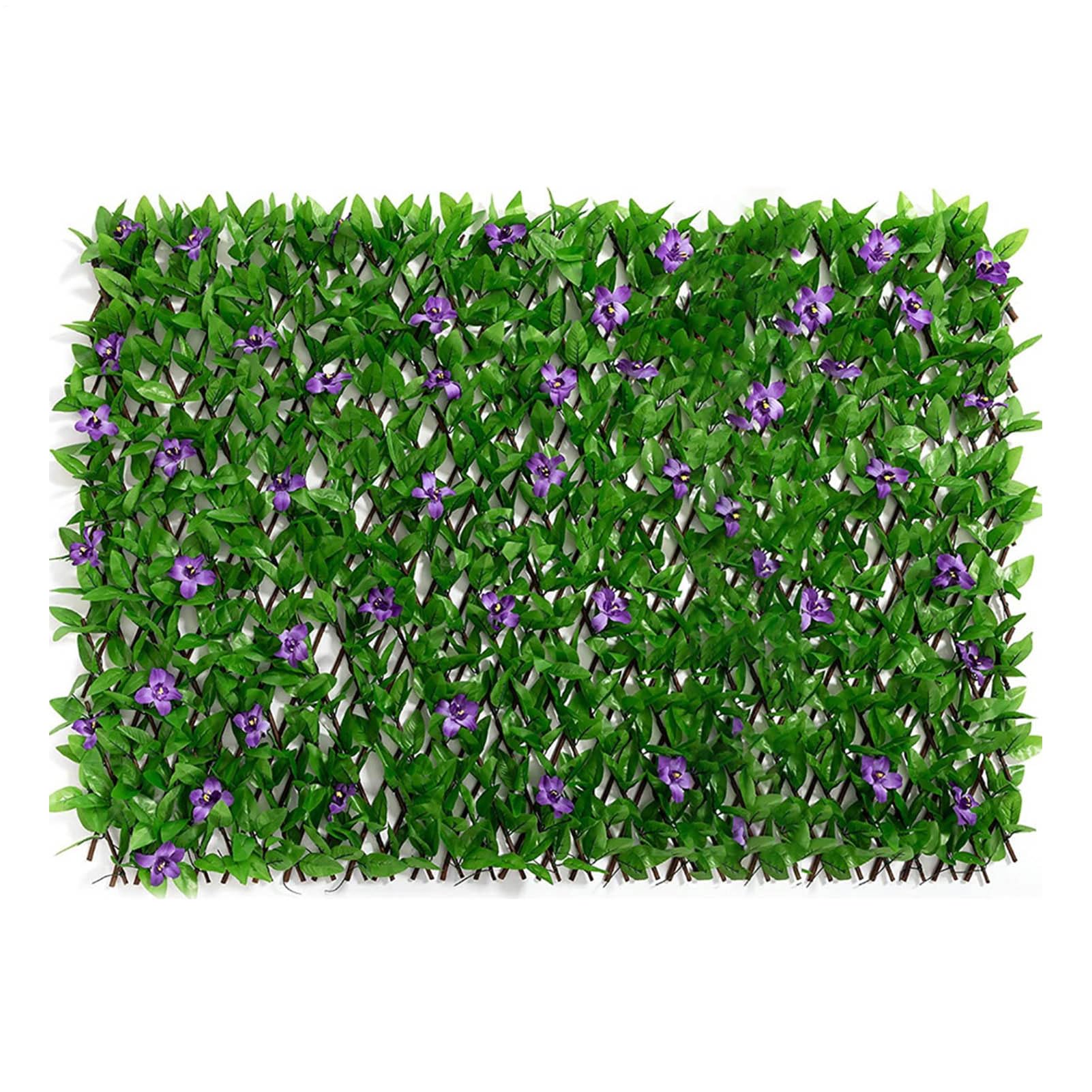 2PCS Expanding Garden Trellis Panels 200x40cm, Privacy Screen Gard-en, Fence Screening with Artificial Ivy and Violet Flower, Expanded Artificial Hedges for Ga-rden, Backyard, Balcony