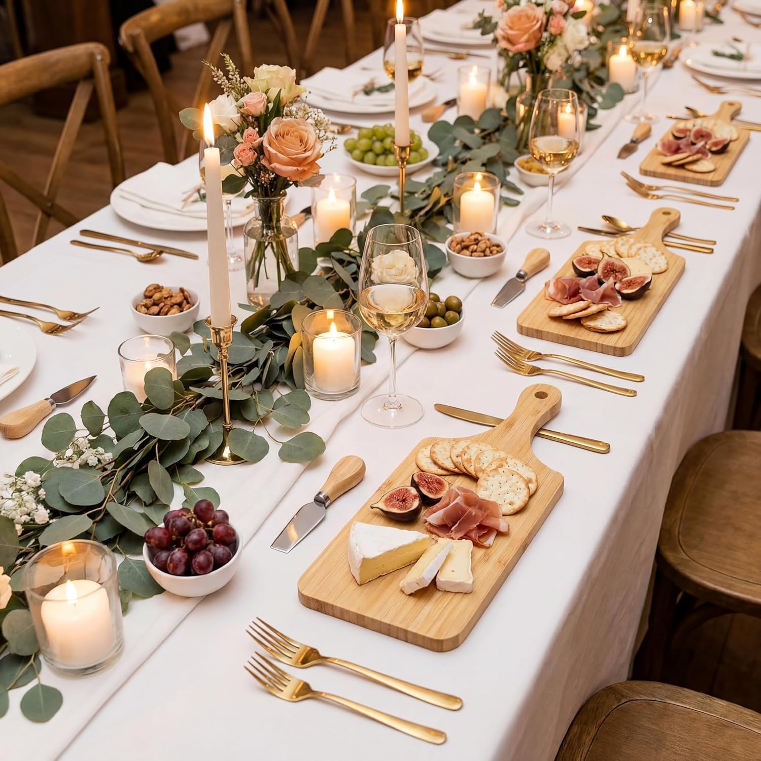 Zubebe 24 Pcs Mini Charcuterie Boards Bulk, 11 x 5 Inch Wooden Cutting Board with Handle Thick 0.31" Blank Boards for Laser Engraving, Wedding Favors Bridal Shower Party Gifts (Bamboo)