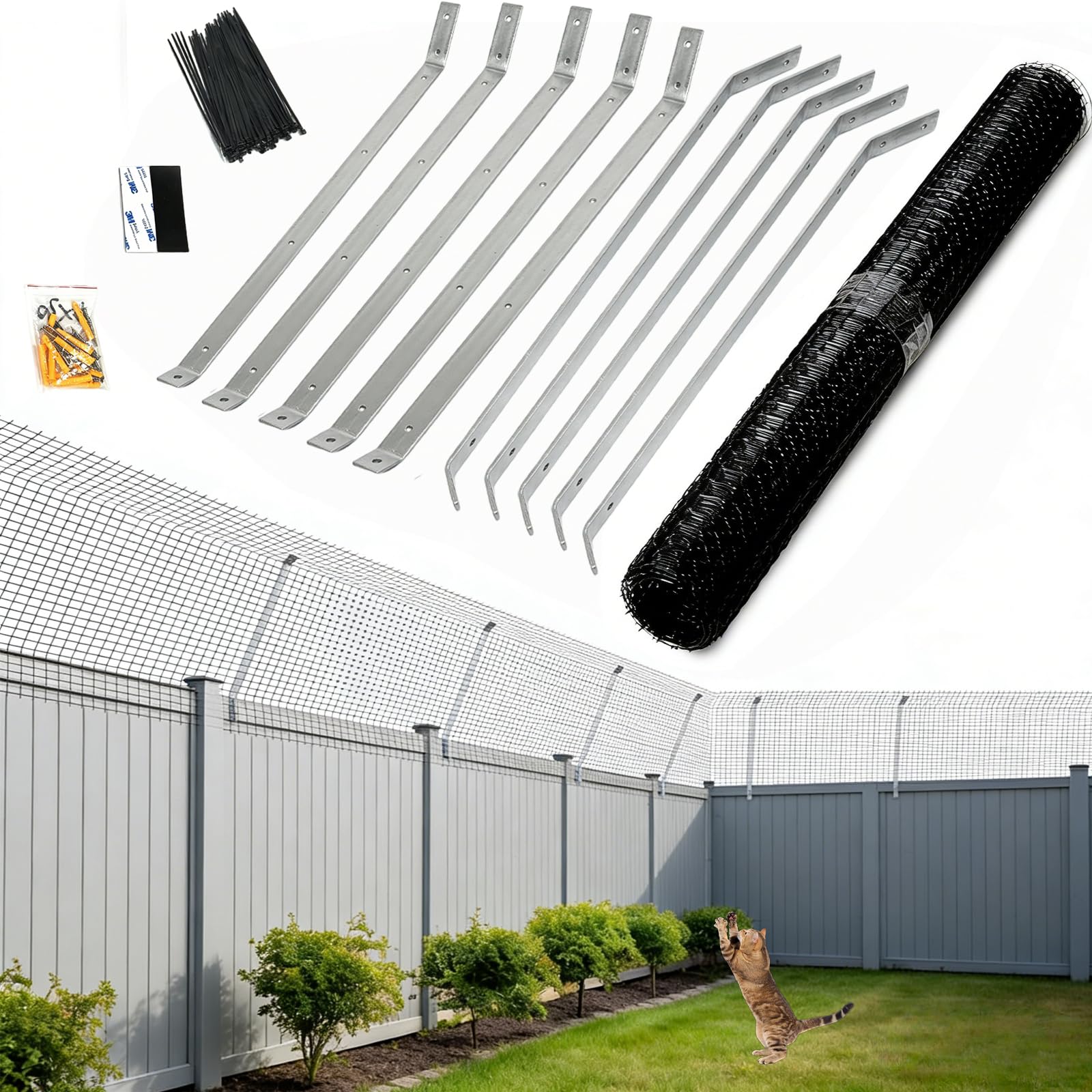 Sorlpv Cat Proof Fence Anti Climb Barrier 20M X 60CM, Secure Outdoor Catio Enclosure Kit, Weatherproof & UV-Schutz Garden Mesh Fencing for Cat Safety & Protection, Easy to install
