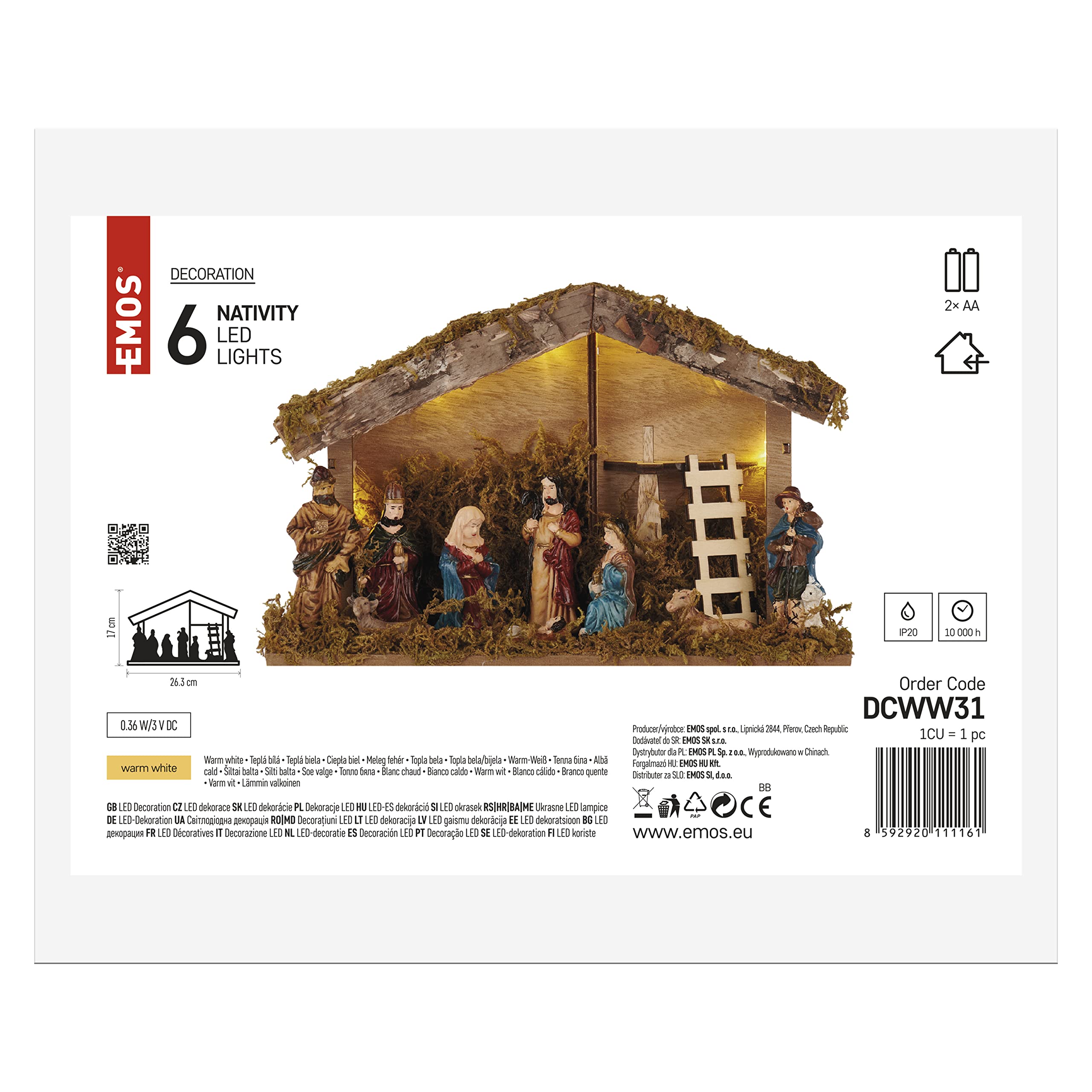 EMOS Crèche De Noël Avec Figurines Peintes à La Main, 5 LED, Lumière