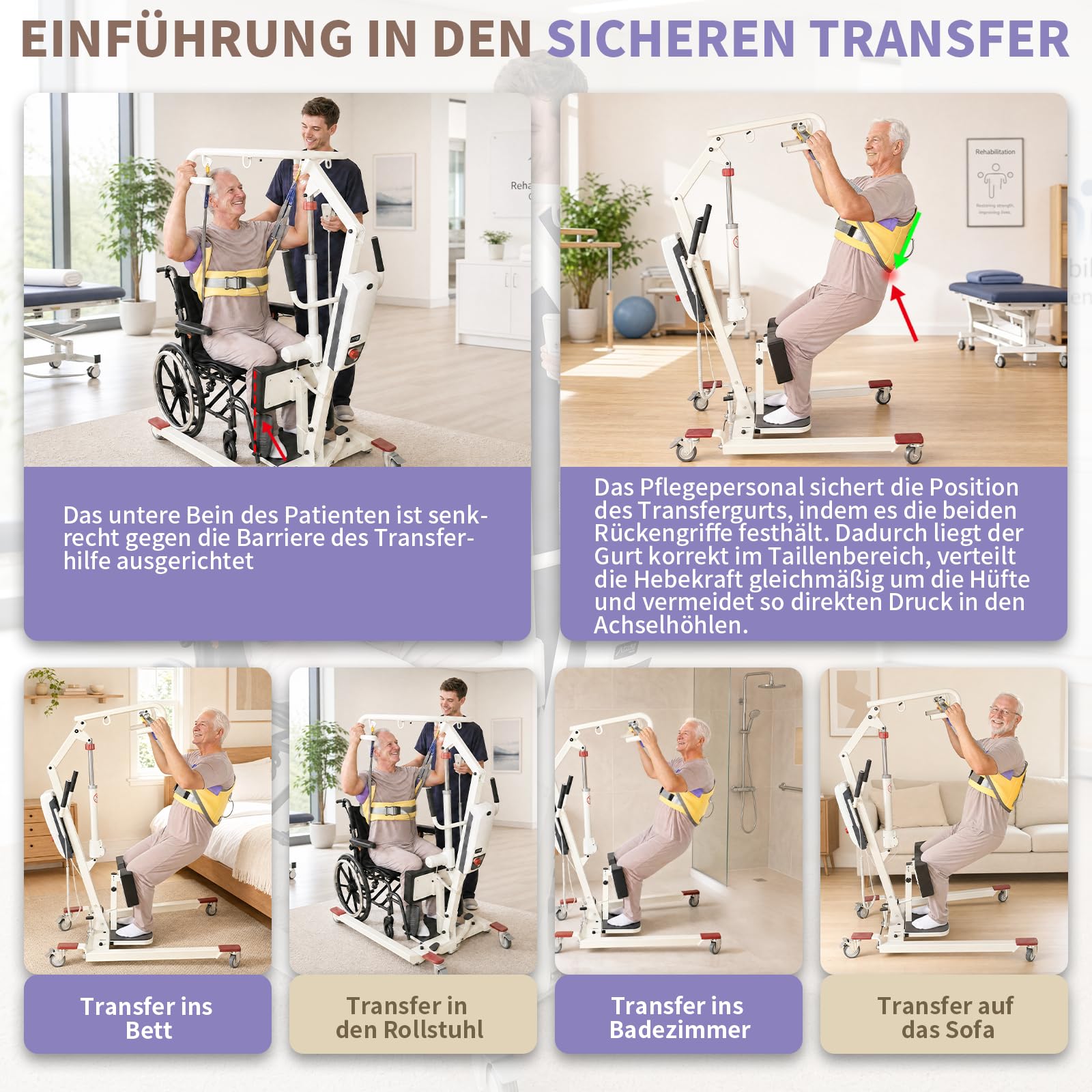 EZ Assistive Sitz-zu-Stand-Hebeschlinge für das Aufrichten oder Anheben von Patienten, gepolsterte Aufstehhilfe-Hebeschlinge zum Transferieren – maximale Traglast 500 lbs (Gelb, Mittel)