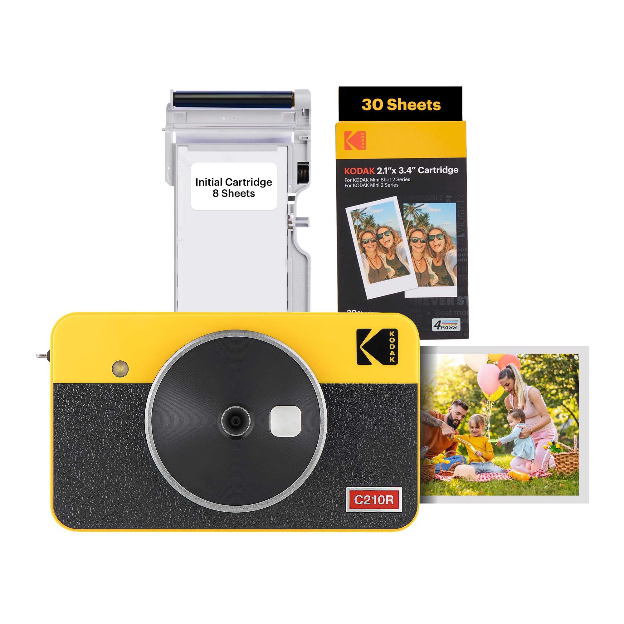 KODAKMini Shot 2 Retro 4PASS Instant Camera and Portable Photo Printer 2-in-1, 5,3×8,6 Centimeters Instant Prints, 38-Sheet Bundle, Yellow