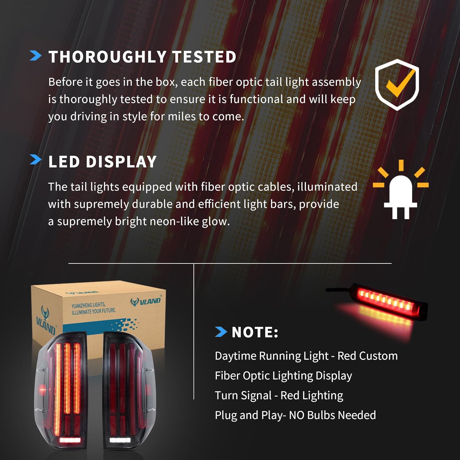 VLAND Tail Lights Compatible with Toyota Tundra 2014-2021 w/Red Turn Signal Rearlamp Assembly Driver& Passenger Sides Clear Lens