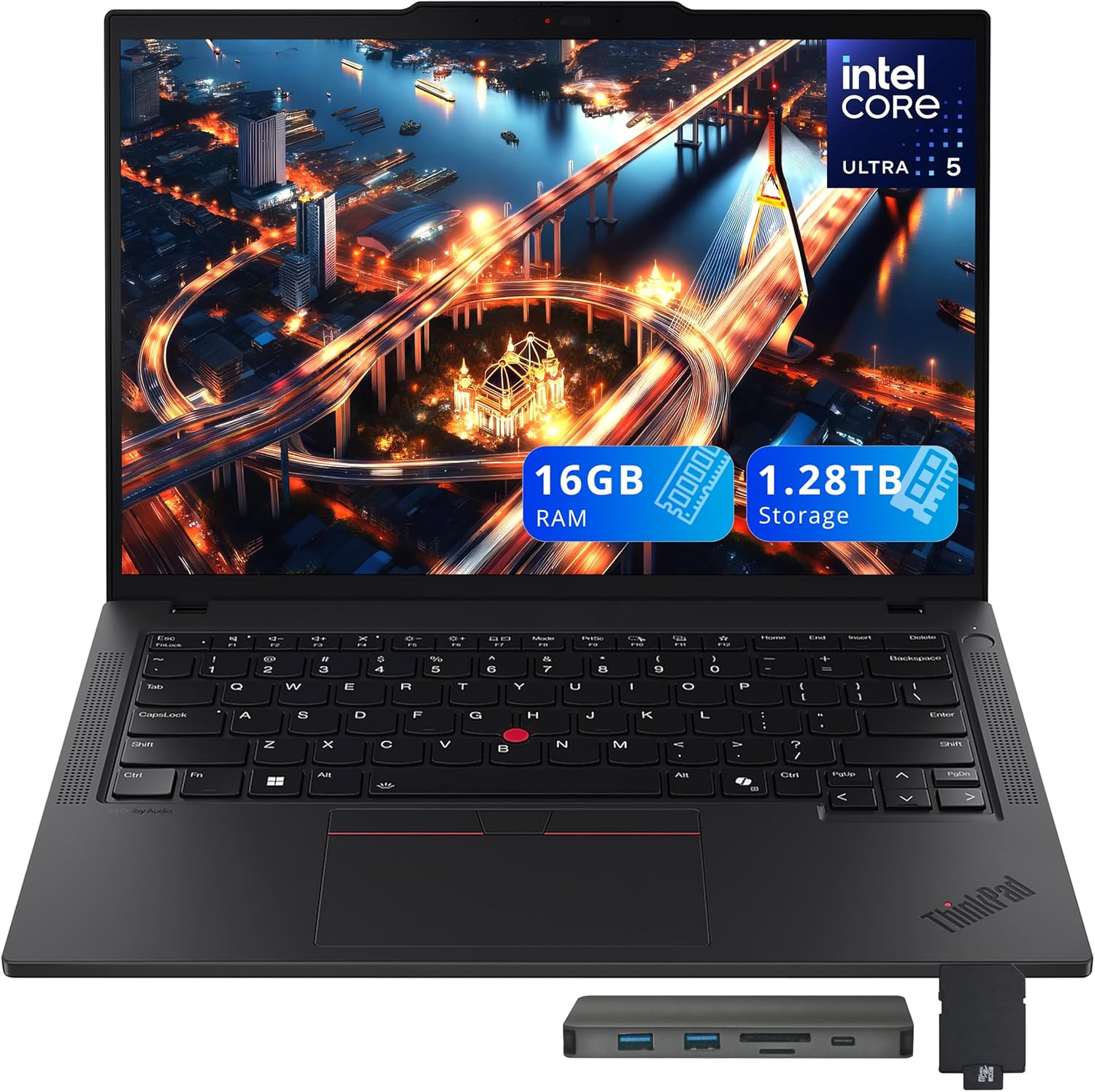 Lenovo ThinkPad T14 G5 14" WUXGA Business Laptop, Intel Ultra 5 125U, 16GB RAM, 1.28TB Storage(1TB SSD+288GB Docking Station Set), Backlit Keyboard, Copilot+, Win 11, Black