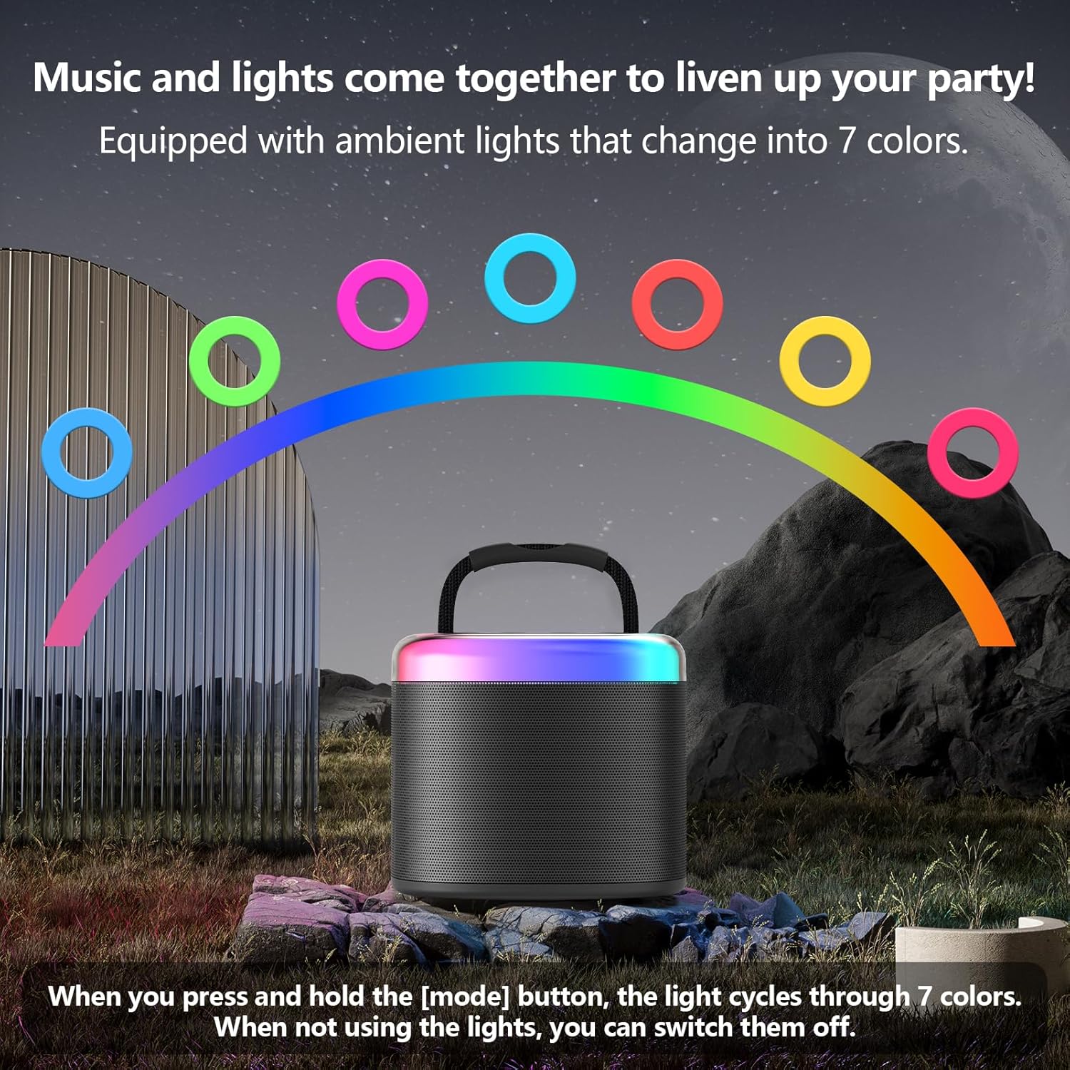 JYX Mini Karaoke Machine for Kids - Black Bluetooth Speaker Unpowered Cabinets with Party Lights and 1 Wireless Microphone, Great for Adults, Ideal for Family Home Parties and Birthday Gifts - Image 2