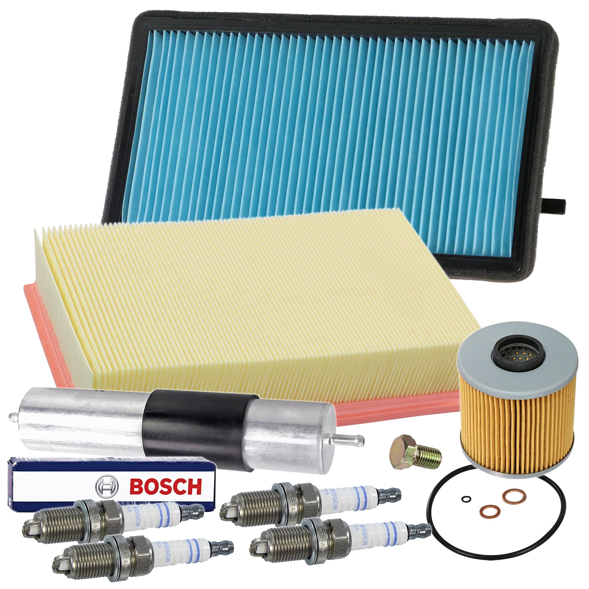BESTPRICE Paquete de inspección juego de filtros con 1x filtro de aceite, 1x filtro de aire, 1x filtro de habitáculo, 1x filtro de combustible, 4x bujía FR7LDC+, compatible con BMW Serie 3 (E36)