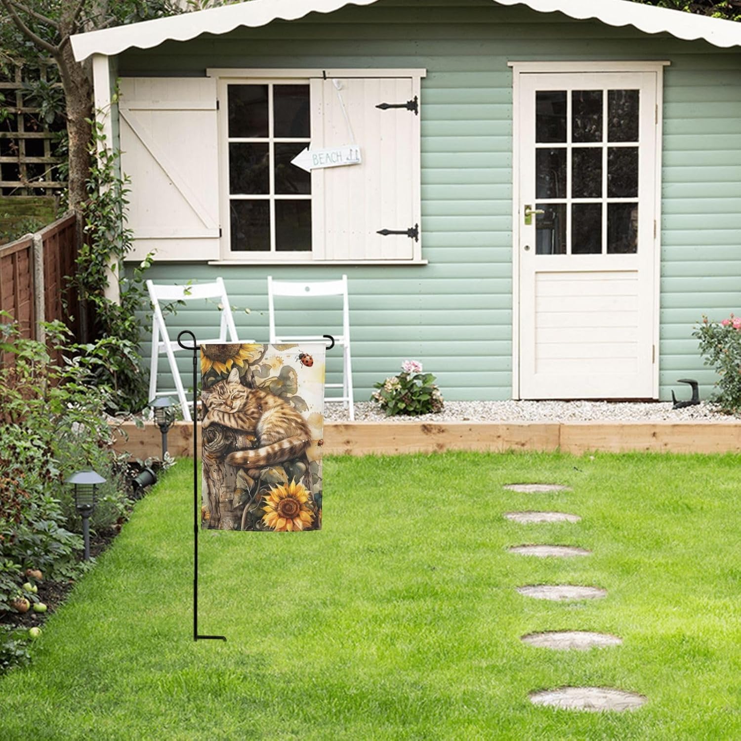 Cute Cat Garden Flag 12x18 Inch Double Sided, Sunflower Yard Flag For Outdoor, Summer Seasonal Decors For Farmhouse Holiday Outside - Image 4