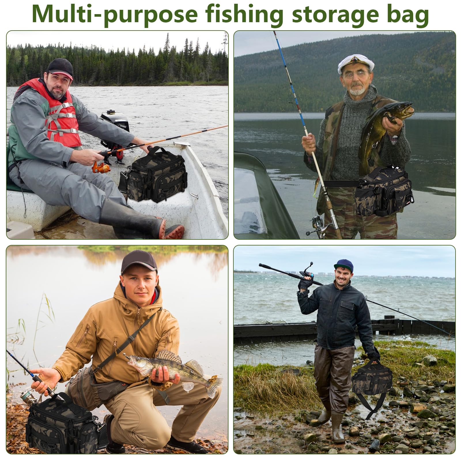 Angeltasche Angelausrüstungstasche Angelgerätetasche Angelkoffer Forellen Tasche Angeln mit gepolstertem Schultergurt und Tragegriffe Anglertasche für Angeln Wandern Jagd Camping Reisen Kommt