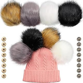 Juinte 8 Pcs 6 Inch Large Fur Pom Pom Balls for Hats Fluffy Faux
