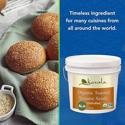 Miniatura 4 de Kevala Semillas de sésamo tostado orgánicas (sin cascar), semillas tostadas de origen único, ingredientes para salsa e inmersión, condimento sin