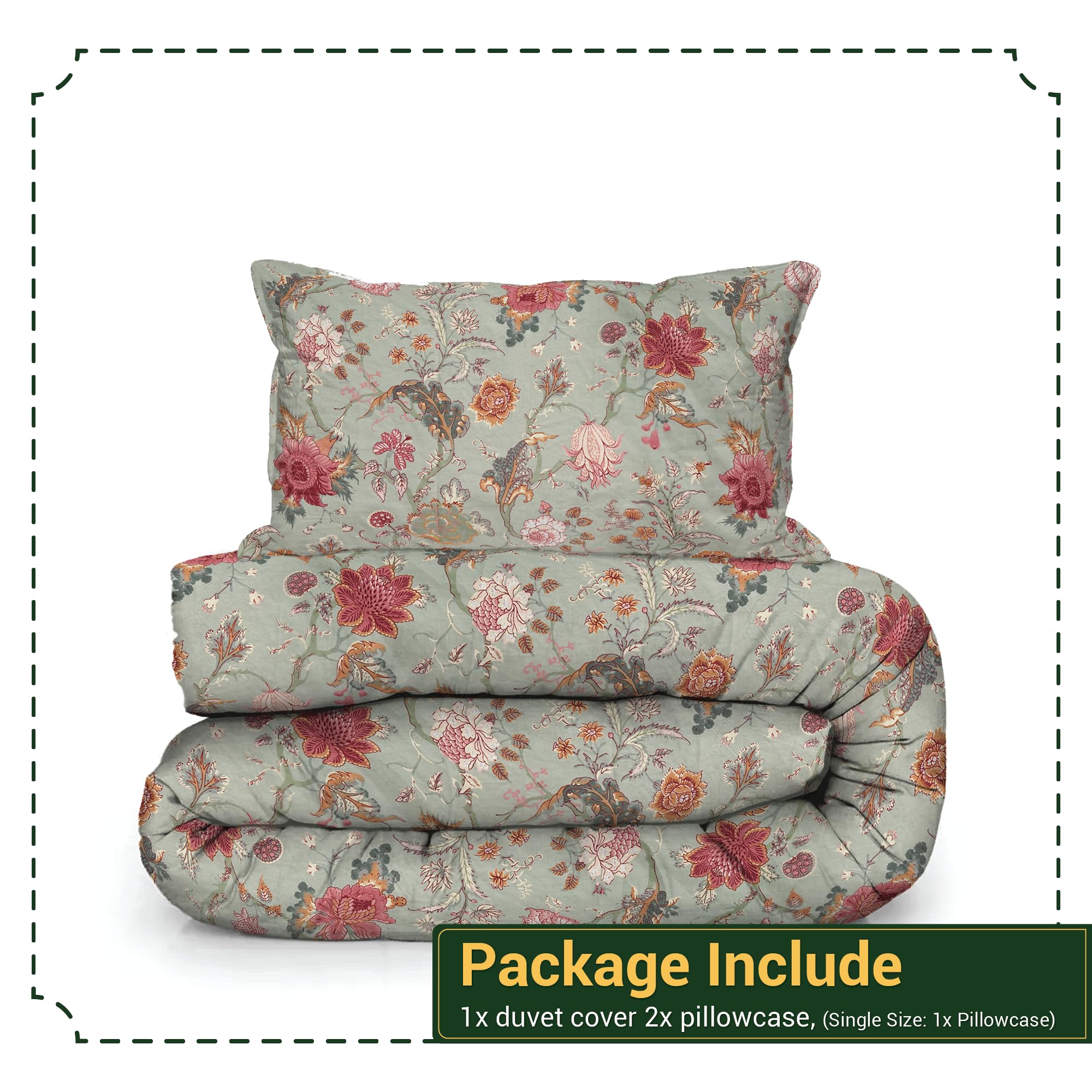 Shadow Sleep Floral Duvet Cover Set Double, 400 Thread Count 100% Egyptian Cotton Bedding - Image 4