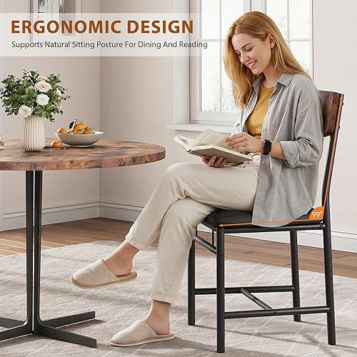 Miniatura 5 de Juego de 4 sillas de comedor industriales, sillas de comedor tapizadas con piel sintética, sillas de cocina con respaldo de madera y patas de metal