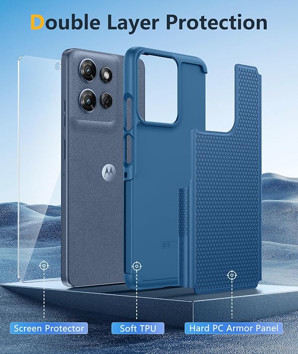 FNTCASE for Moto G 2026/2025 Case: Moto G Play 2026/Moto G Power 2025 Case Dual Layer Military Protective Heavy Duty Cell Phone Cover with Screen Protector Shockproof Rugged Non Slip Textured (Blue) by FNTCASE - Used condition - Image 3
