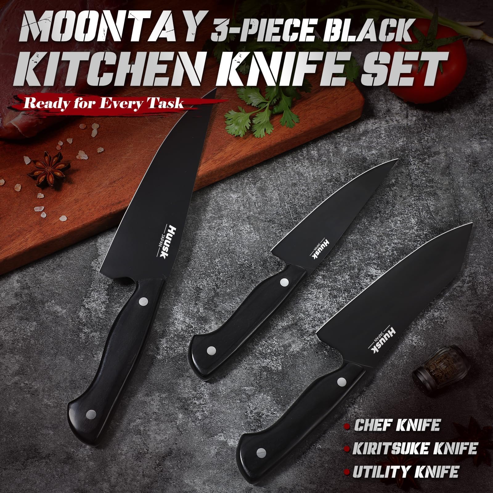 Huusk Japanese Chef Knife Set - 3 Piece Kitchen Knives -5