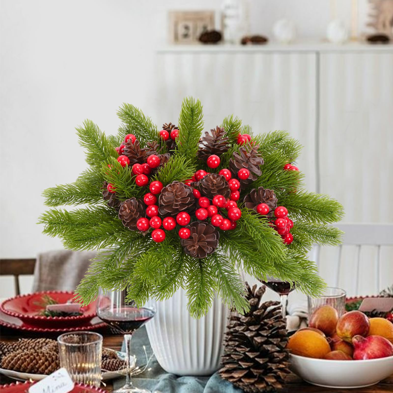 20 Künstliche Tannenzweige Mit Beeren - Weihnachtsdeko Set