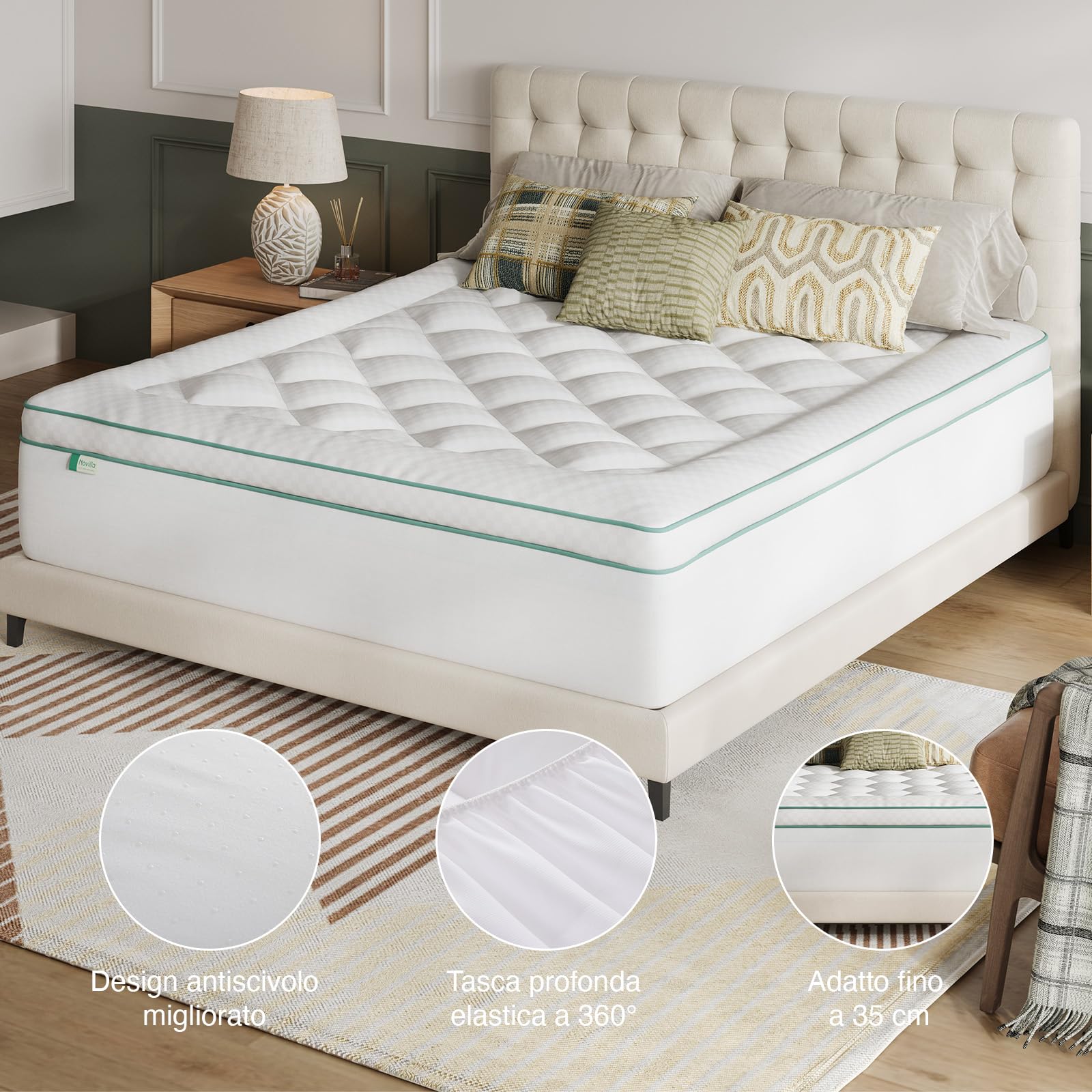 Novilla Topper Materasso Matrimoniale 160x200 cm, Sovramaterasso Memory Foam Gel 2 in 1, Design Separabile (Uso Combinato o Singolo), Strato Imbottito Soffice + Schiuma, Fodera Lavabile