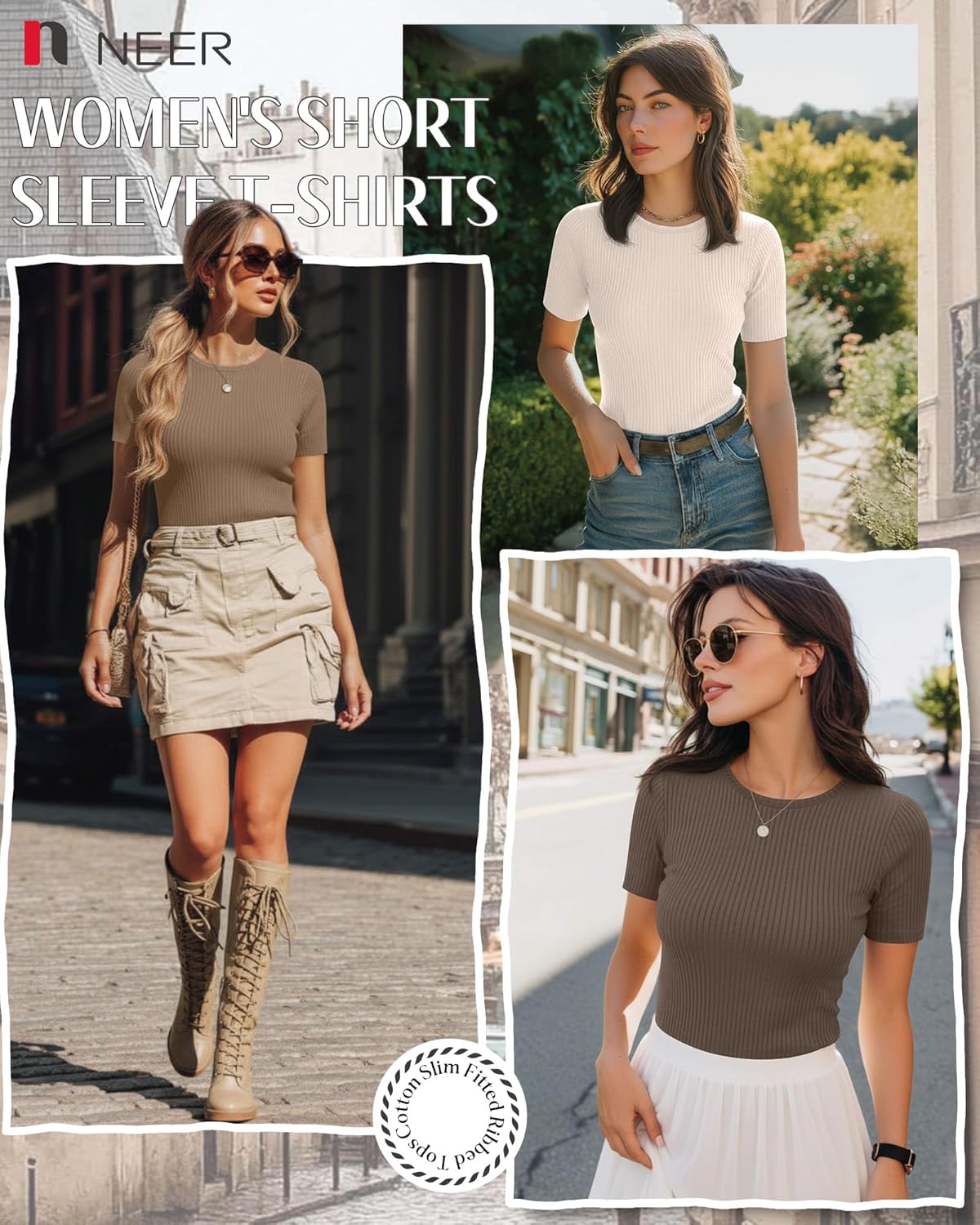 Neer 4 Pack Women's Short Sleeve T-Shirts Cotton Slim Fitted Ribbed Tops Crew Neck Summer Casual Shirt Basic Tight Tees 2026 - Image 6