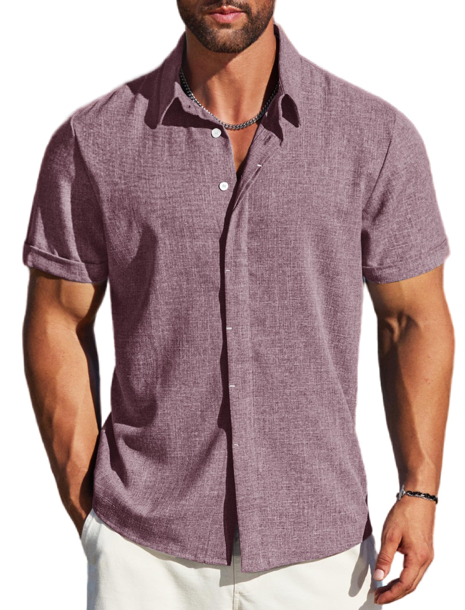 MAPICK Men's Linen Shirts Short Sleeve Button Down Casual Shirt Business Dress Clothing Beach Fashion Summer Tops