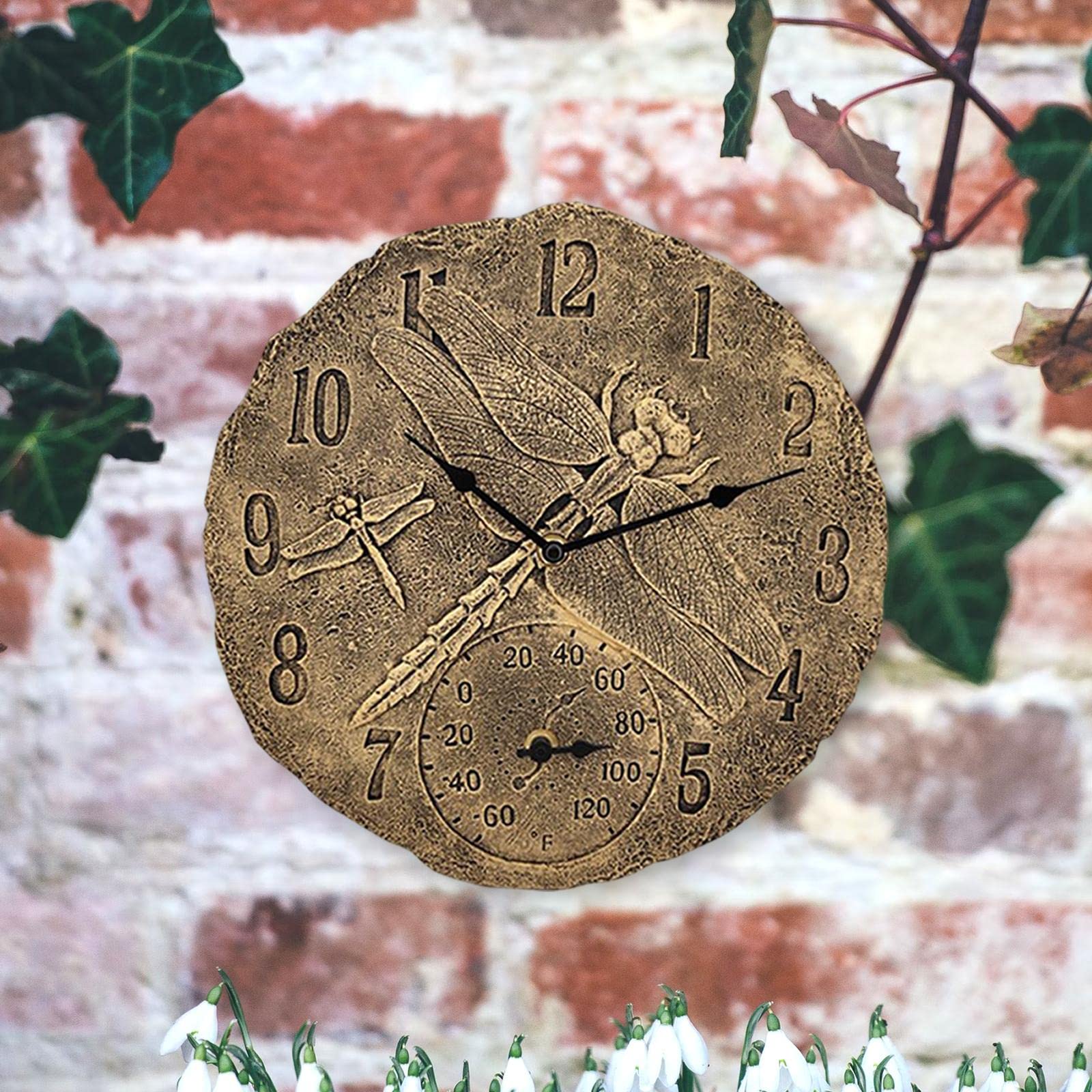 SM SunniMix 30.5cm Horloge Murale Étanche Intérieur Extérieur Température Affichage Quartz Montres Suspendues Horloges Rondes pour La Salon Pelouse