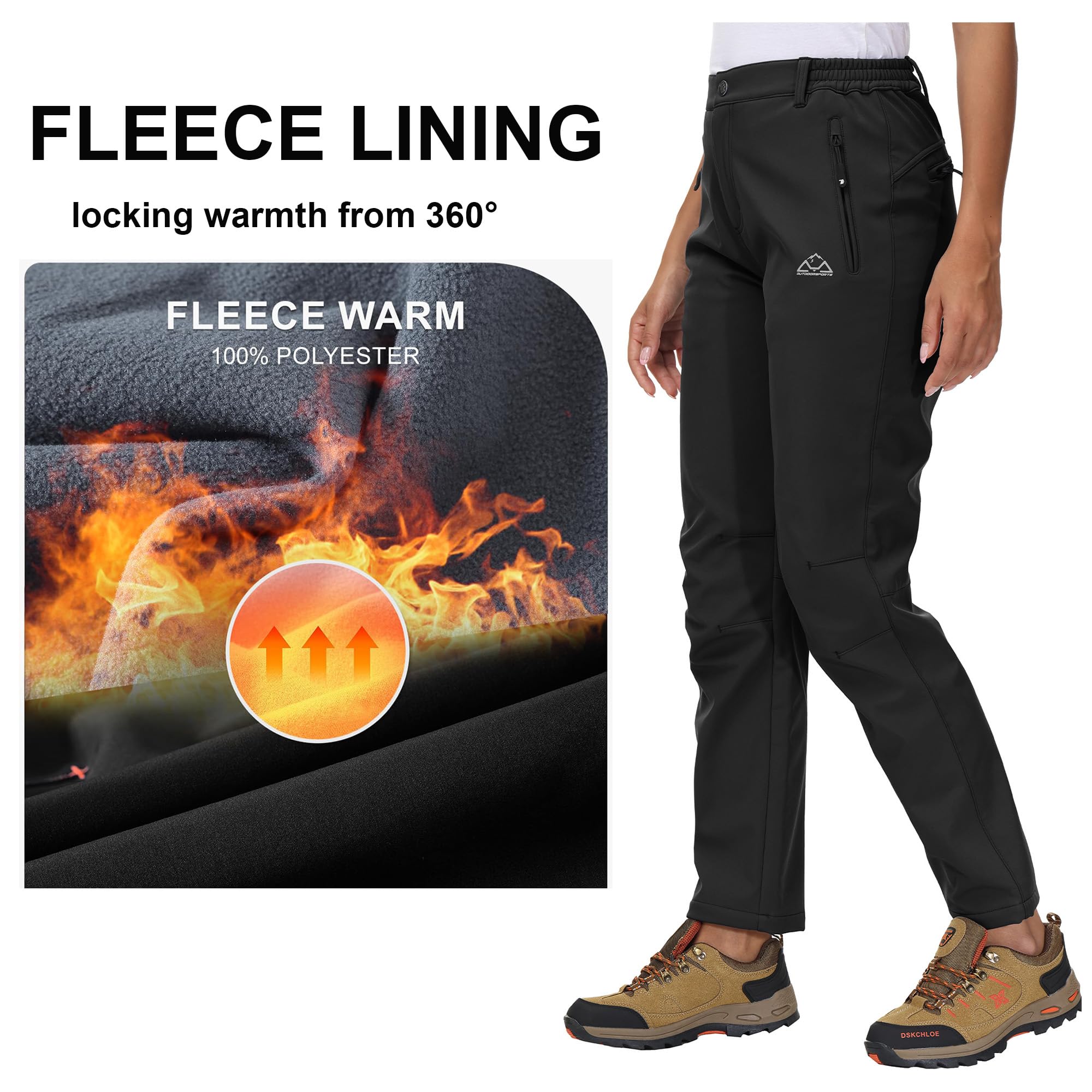 Rdruko Wasserdichte Softshellhose für Damen, Thermo-Fleece, gefüttert, elastische Taille, lässig, Winter, warme Hose für Outdoor, Camping, Wandern, Wandern, Skifahren